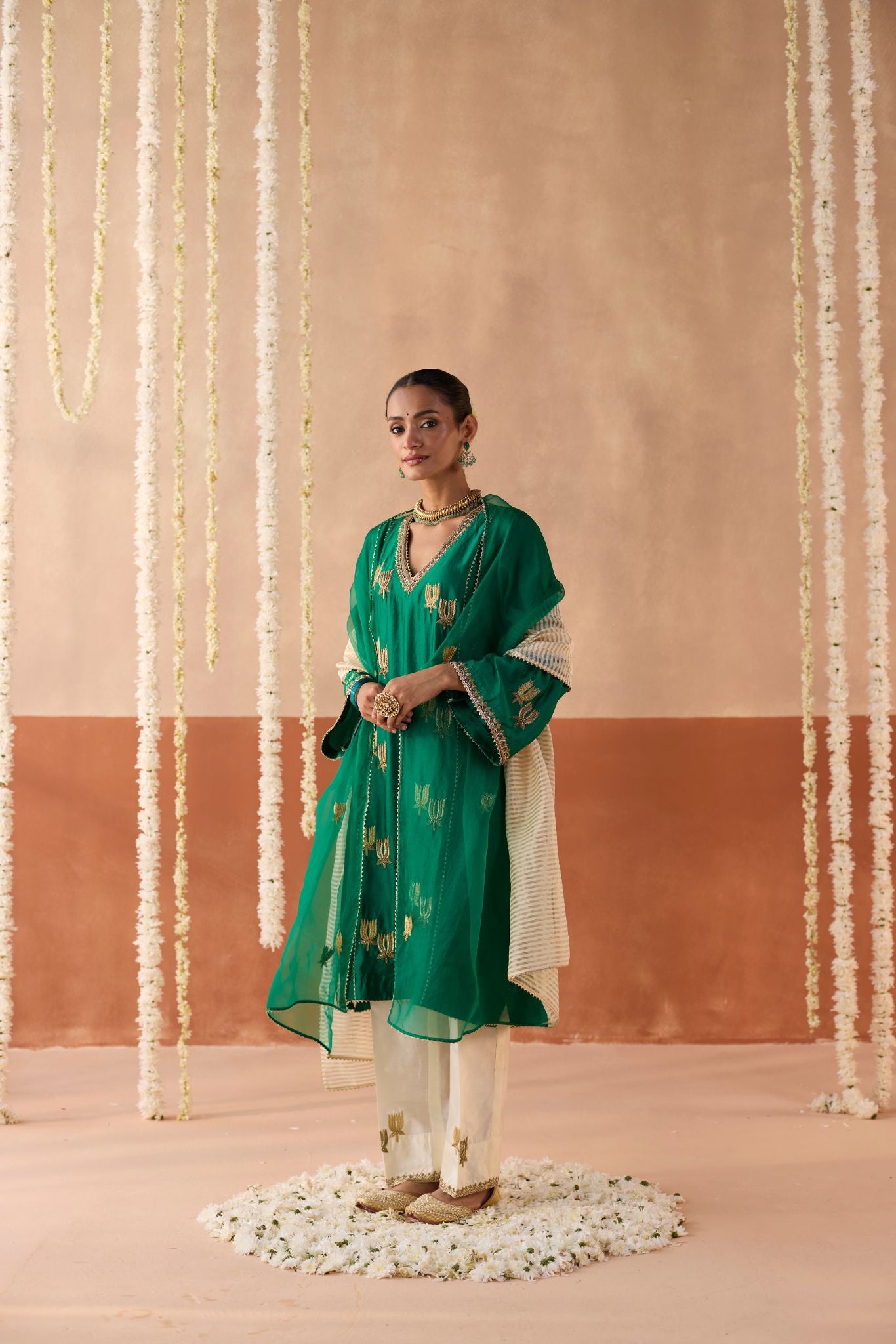 Kamal Banaras Silk Kurta - Green