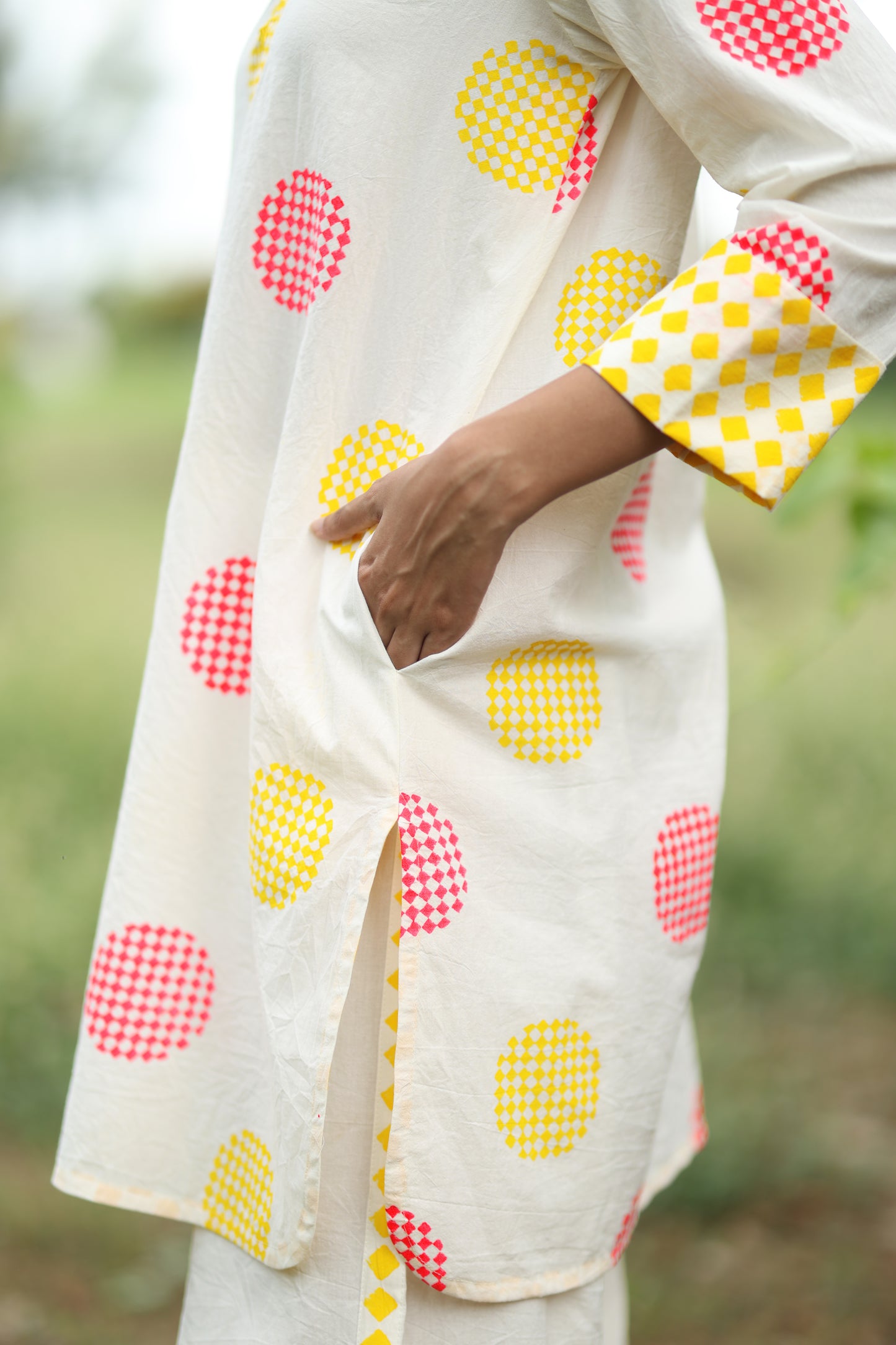 Sunset Orbit Co-ord Set | Ivory + Pink & Yellow
