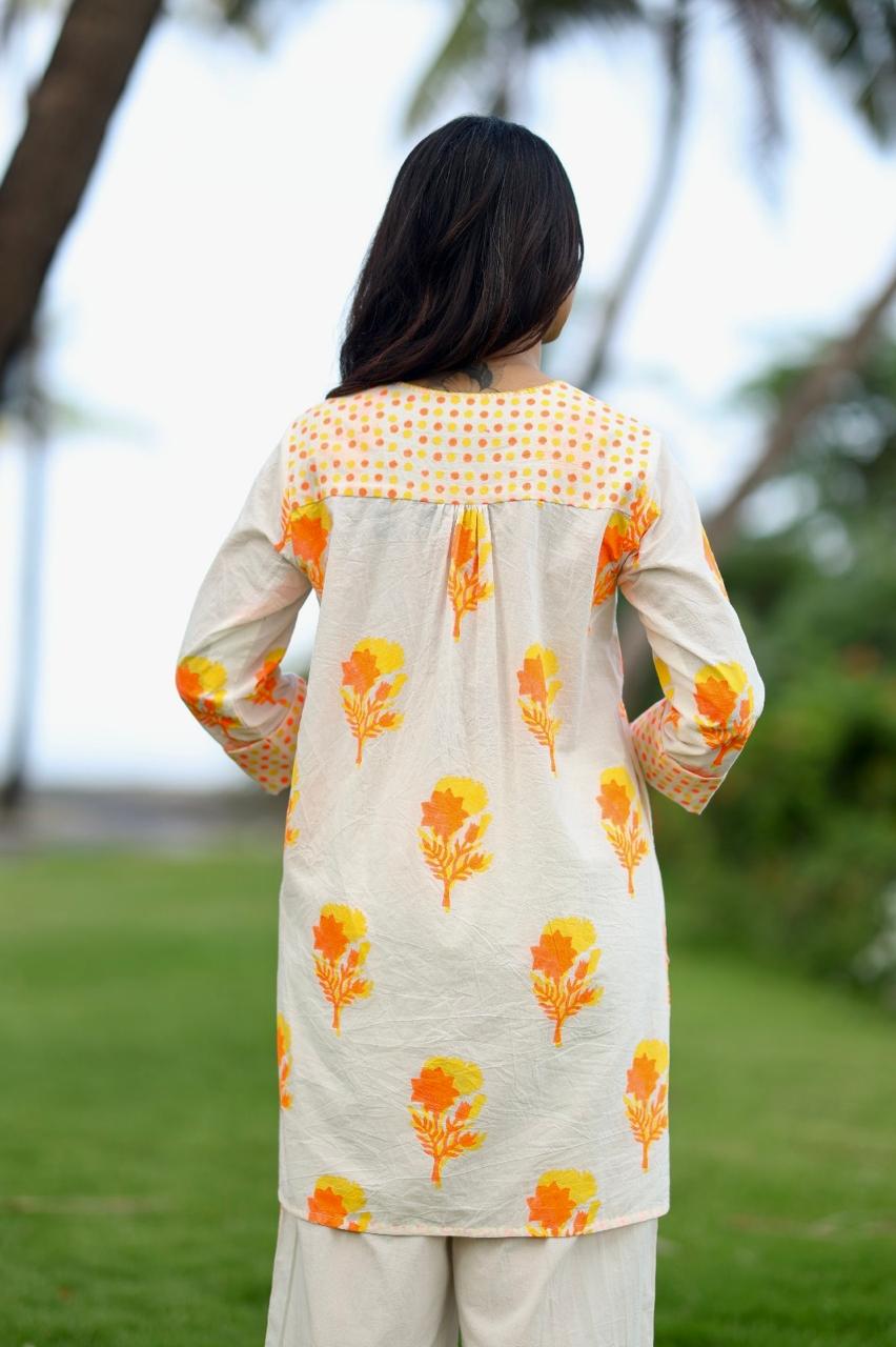 Citrus Bloom Co-ord Set - Ivory + Yellow & Orange