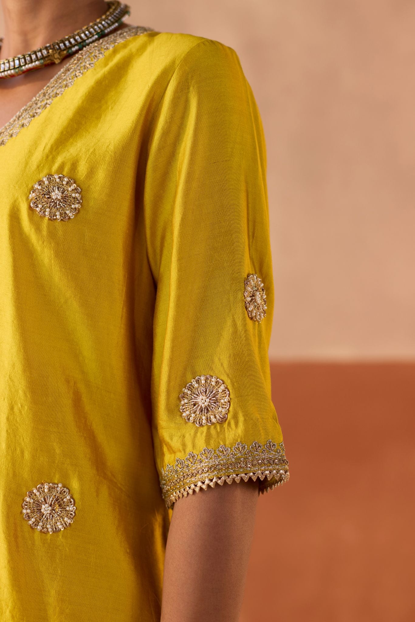 Vaidehi Tie Dye Banaras Silk Kurti - Haldi