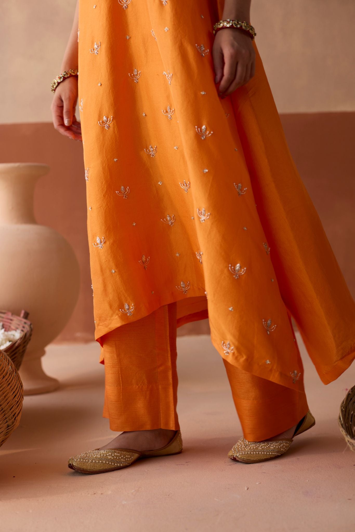 All Over Lotus Butti Kaftan - Marigold
