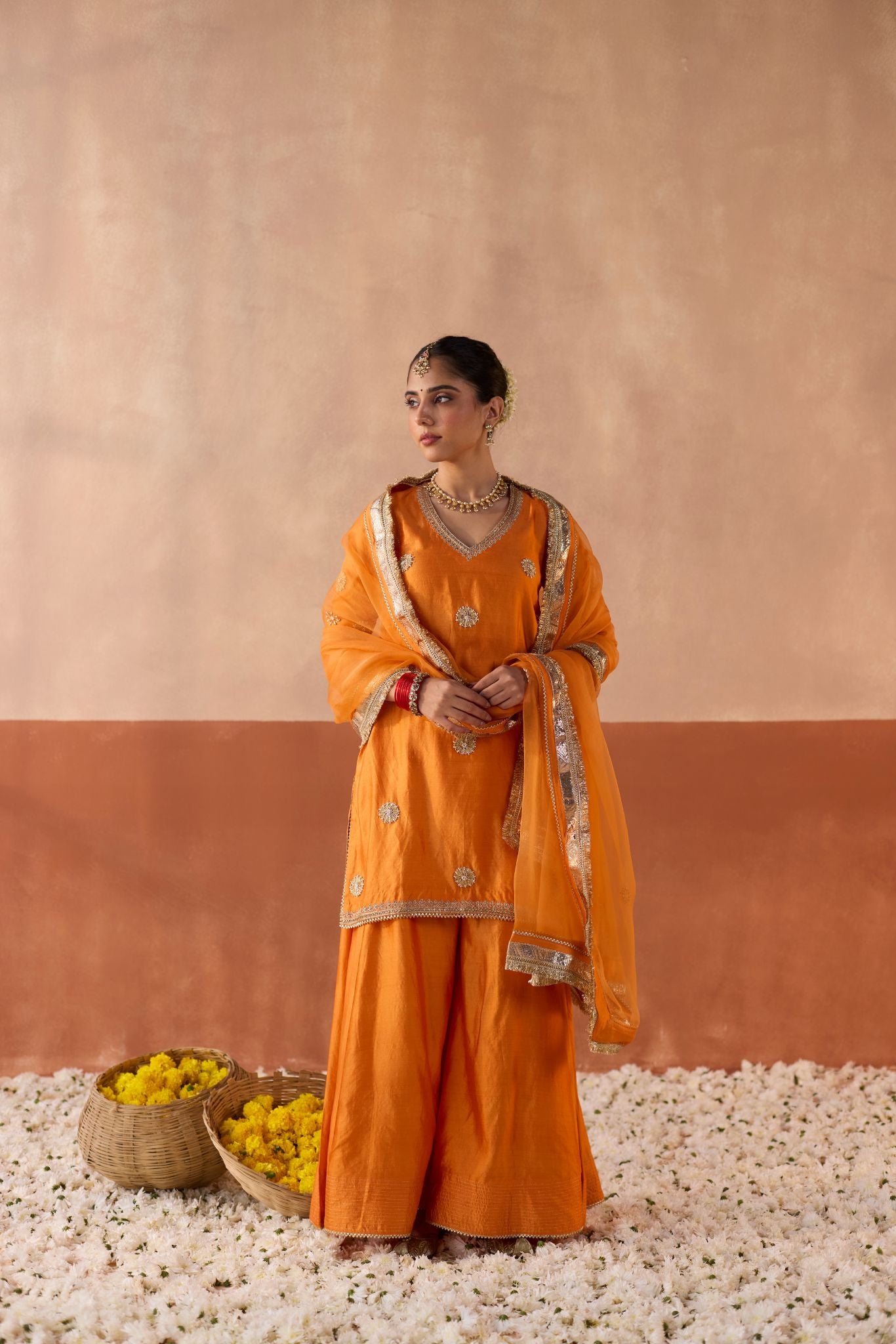 Vaidehi Tie Dye Banaras Silk Kurti - Marigold