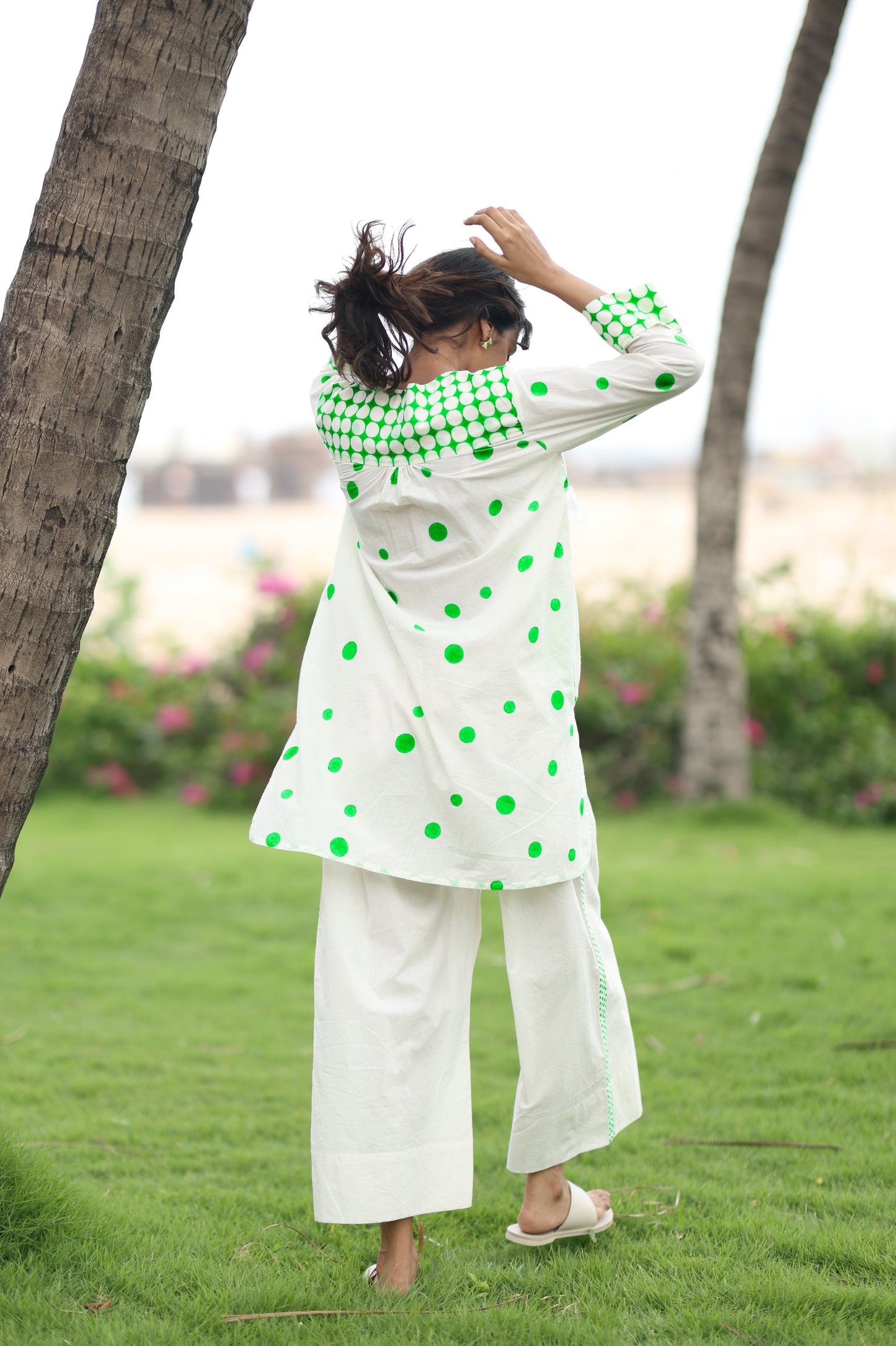 Green Polka Co-ord Set - Ivory + Green