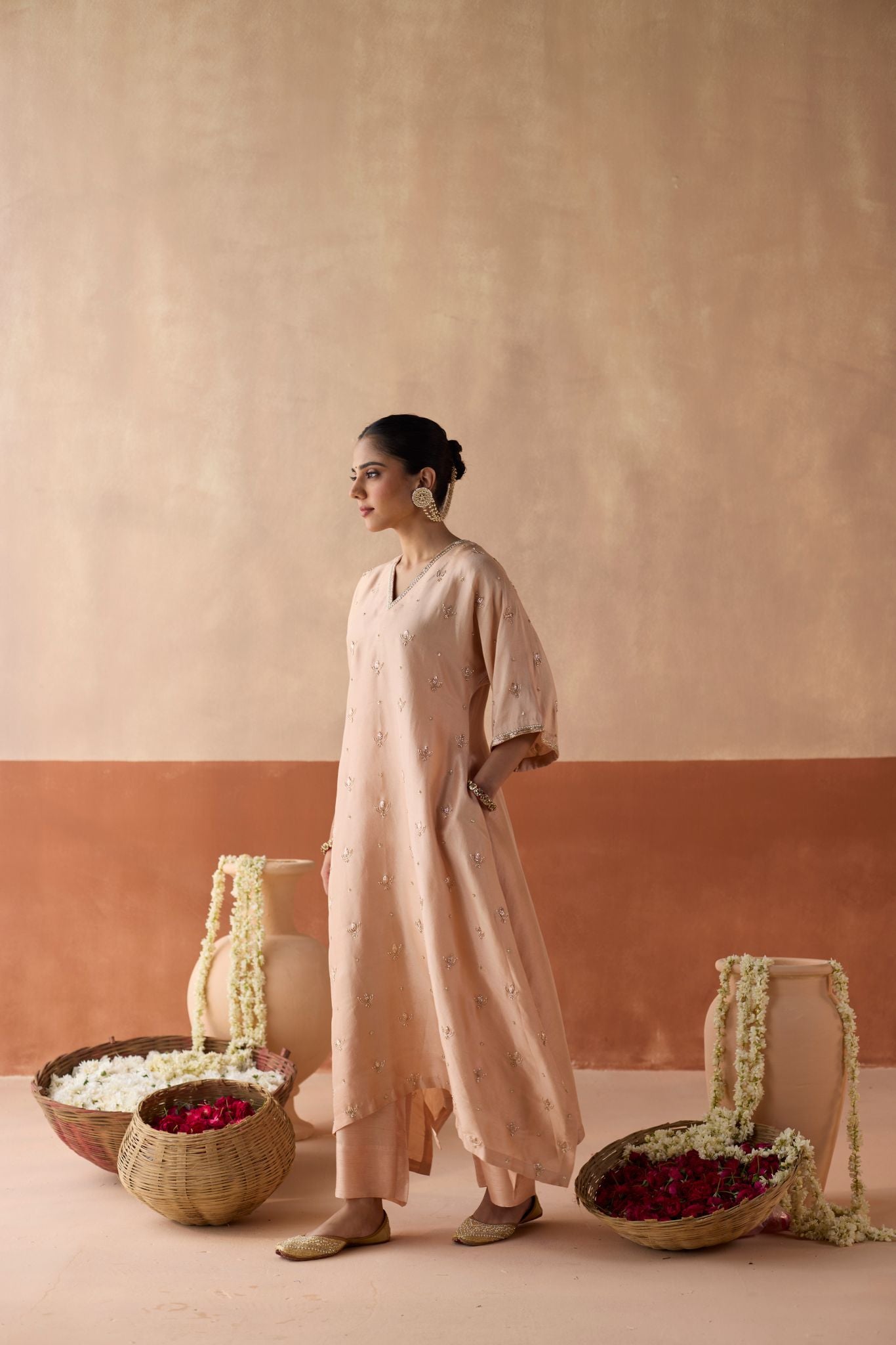 All Over Lotus Butti Kaftan - Blush Pink