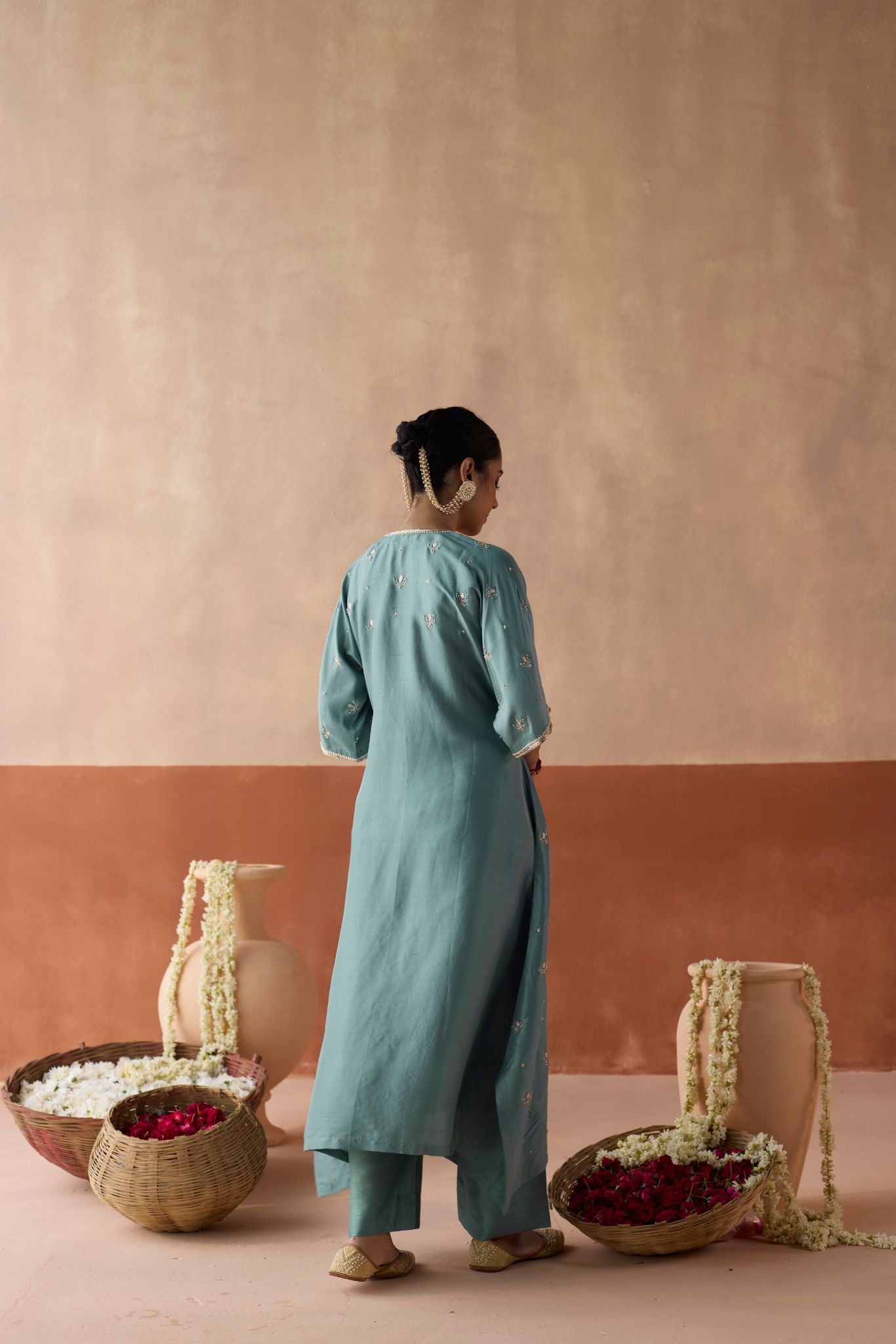 All Over Lotus Butti Kaftan - Powder Blue