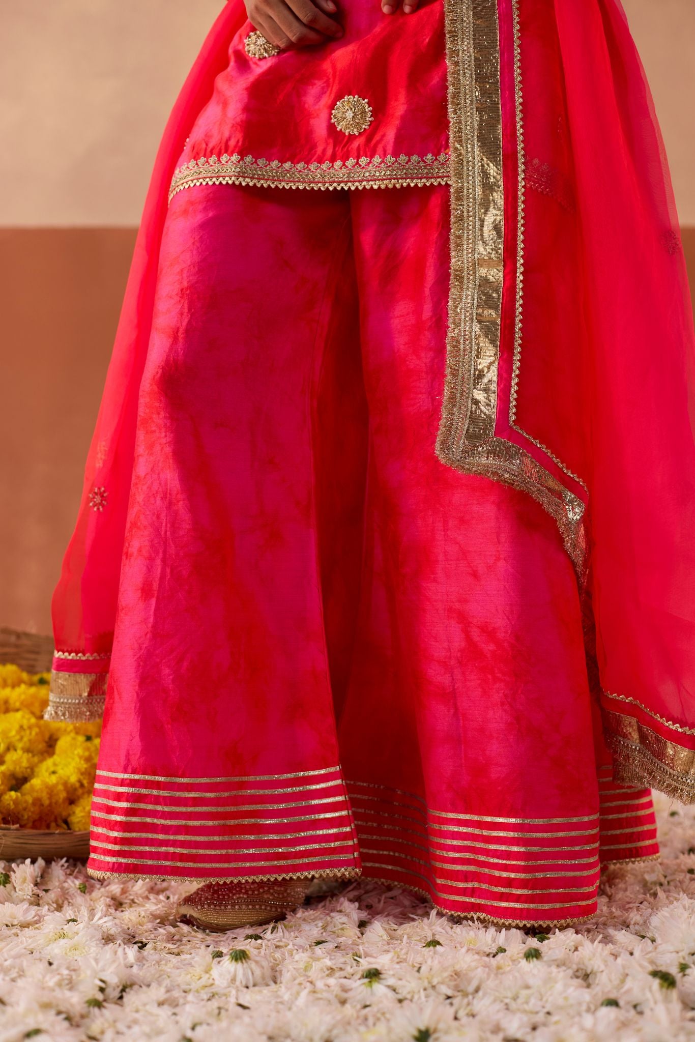 Vaidehi Tie Dye Banarasi Silk Kurti - Gulabi Laal Fusion