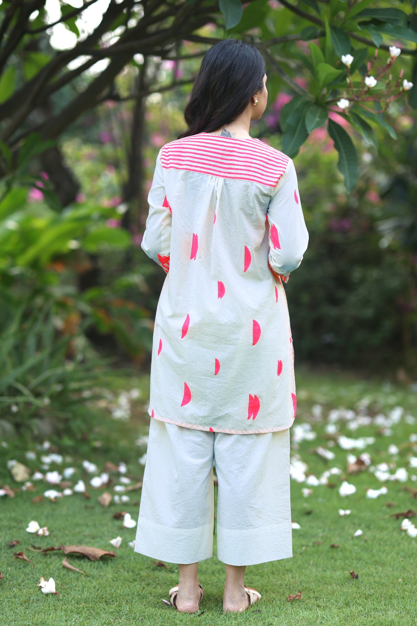Pink Crescent Co-ord Set - Ivory + Pink