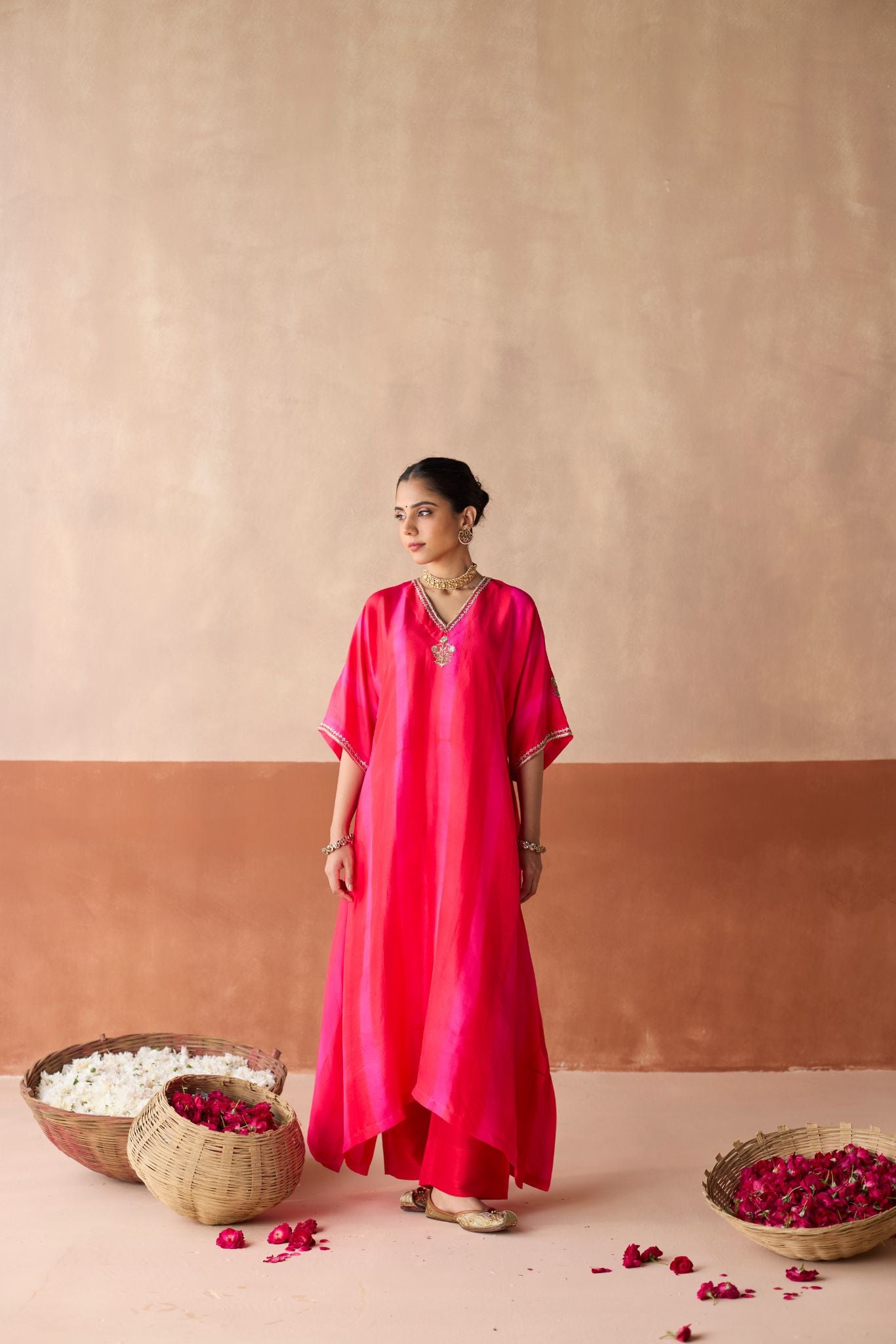 Tie Dye Kaftan - Red+ Pink