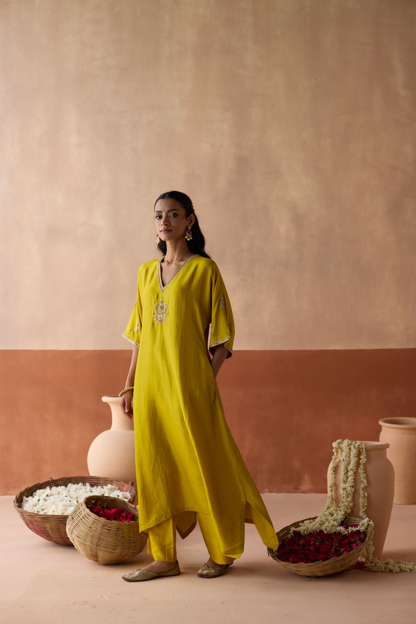 Plain Chaand Kaftan - Leaf Green