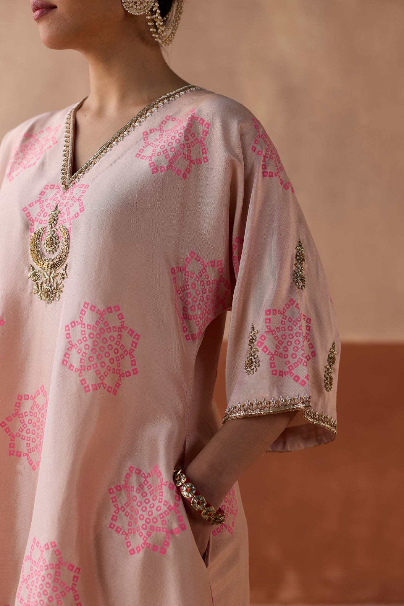 Flower Chaand Kaftan - Blush Pink
