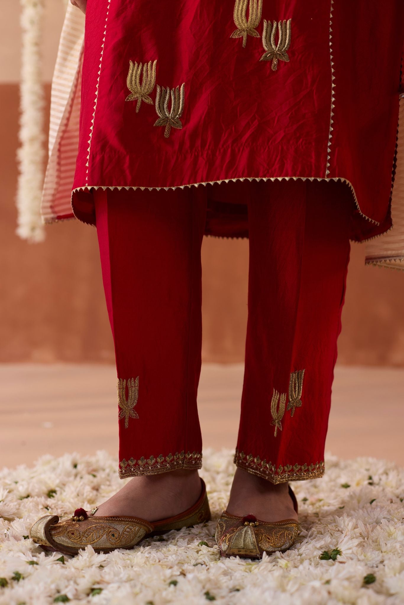 Kamal Banaras Silk Kurta - Ruby Red