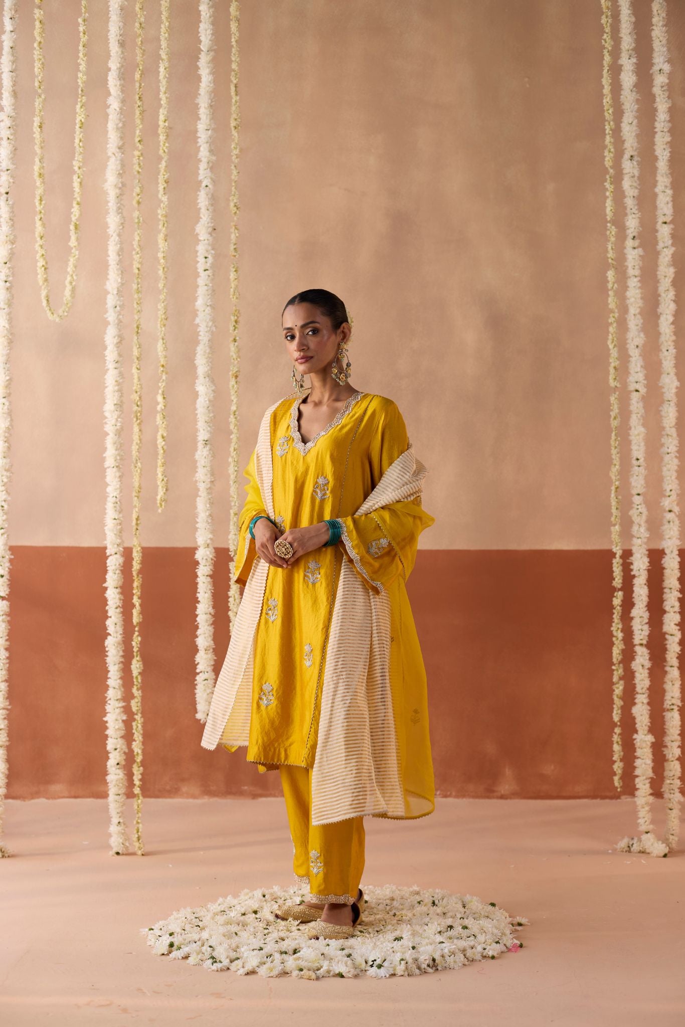 Phoolwari Banaras Silk Kurta - Haldi
