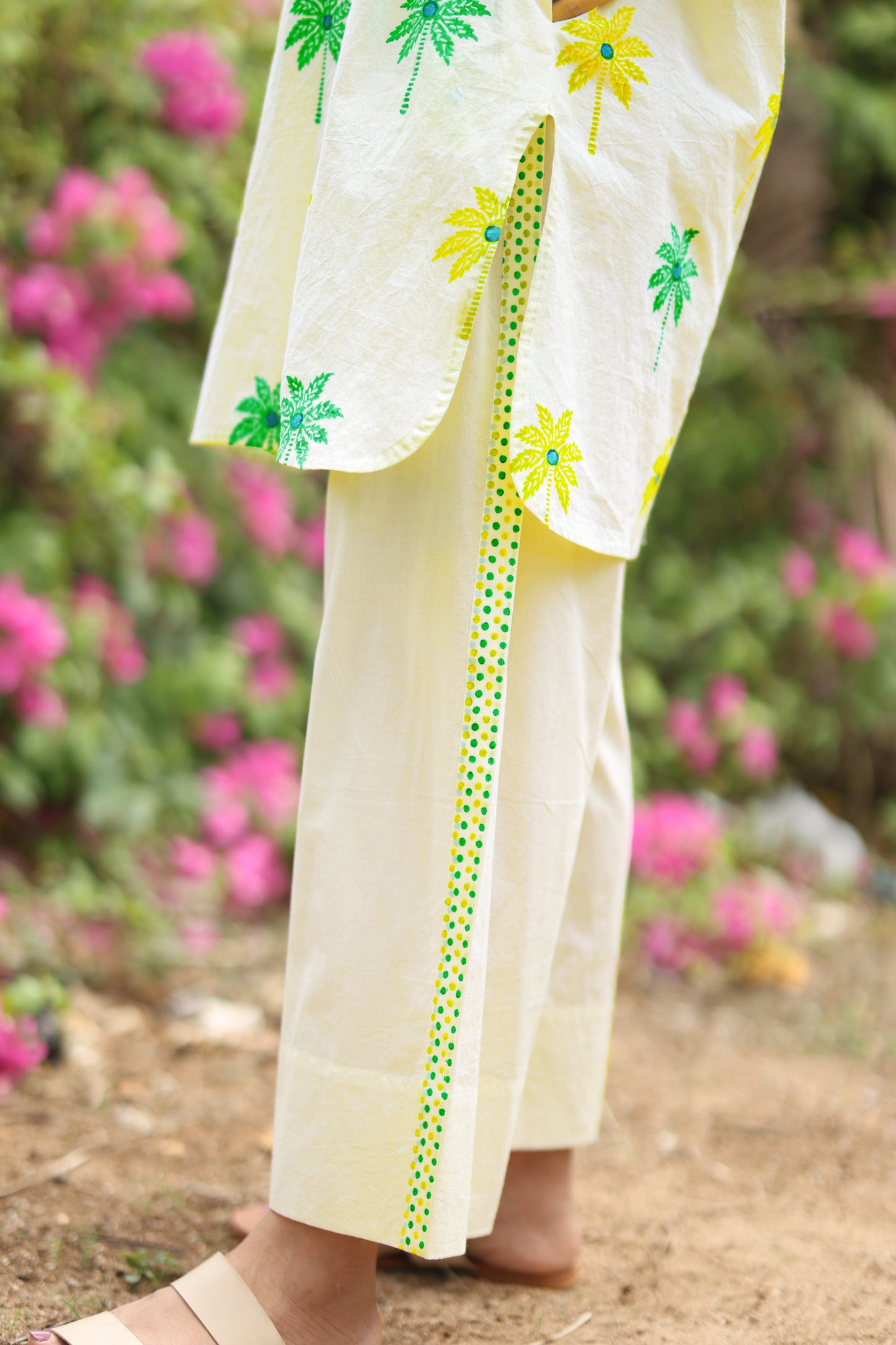 Verdant Palm Co-ord Set - Ivory + Yellow & Green