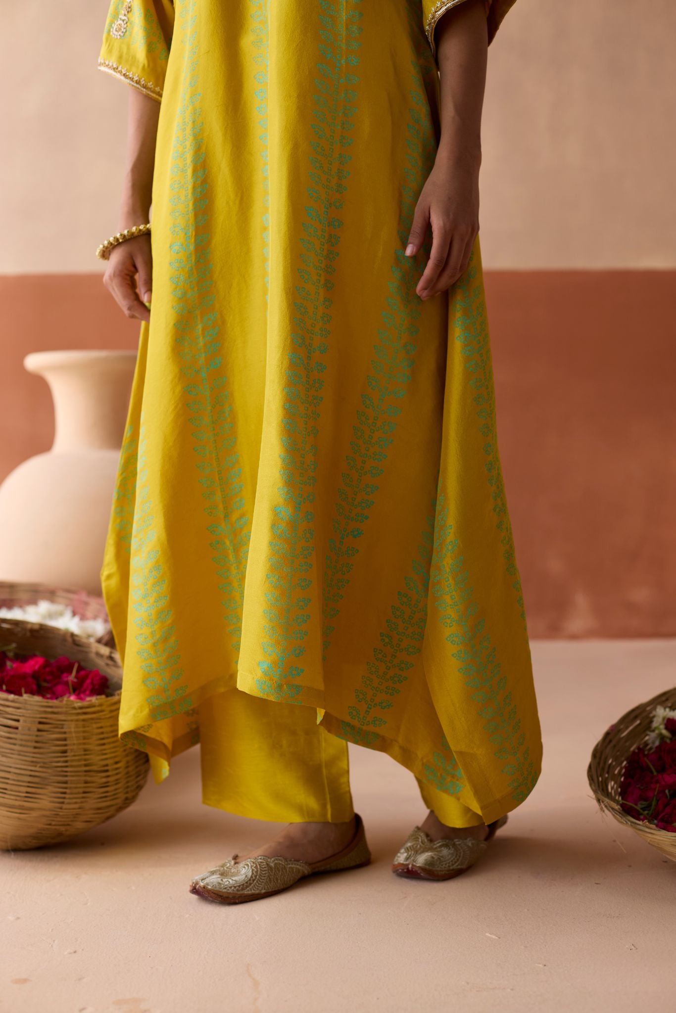 Stripe Chaand Kaftan - Haldi Yellow