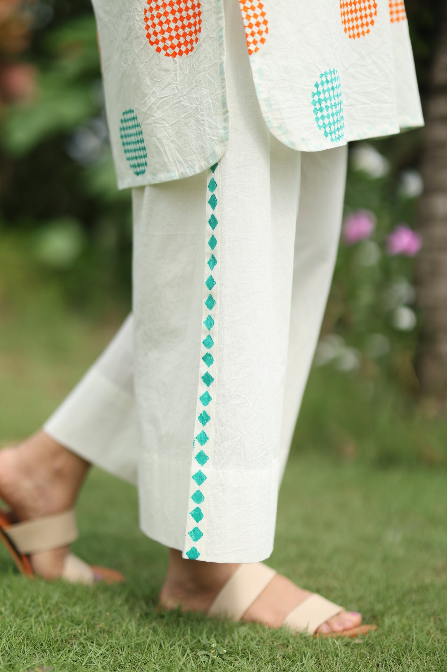 Tropical Orbit Co-ord Set - Ivory + Orange & Sea Green