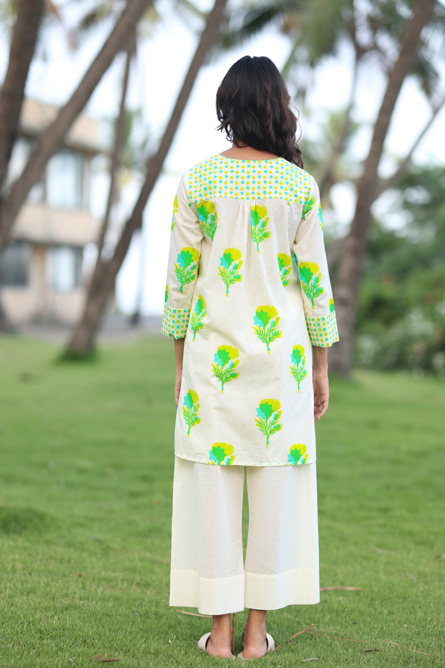 Sunshadow Co-ord Set - Ivory + Yellow & Green
