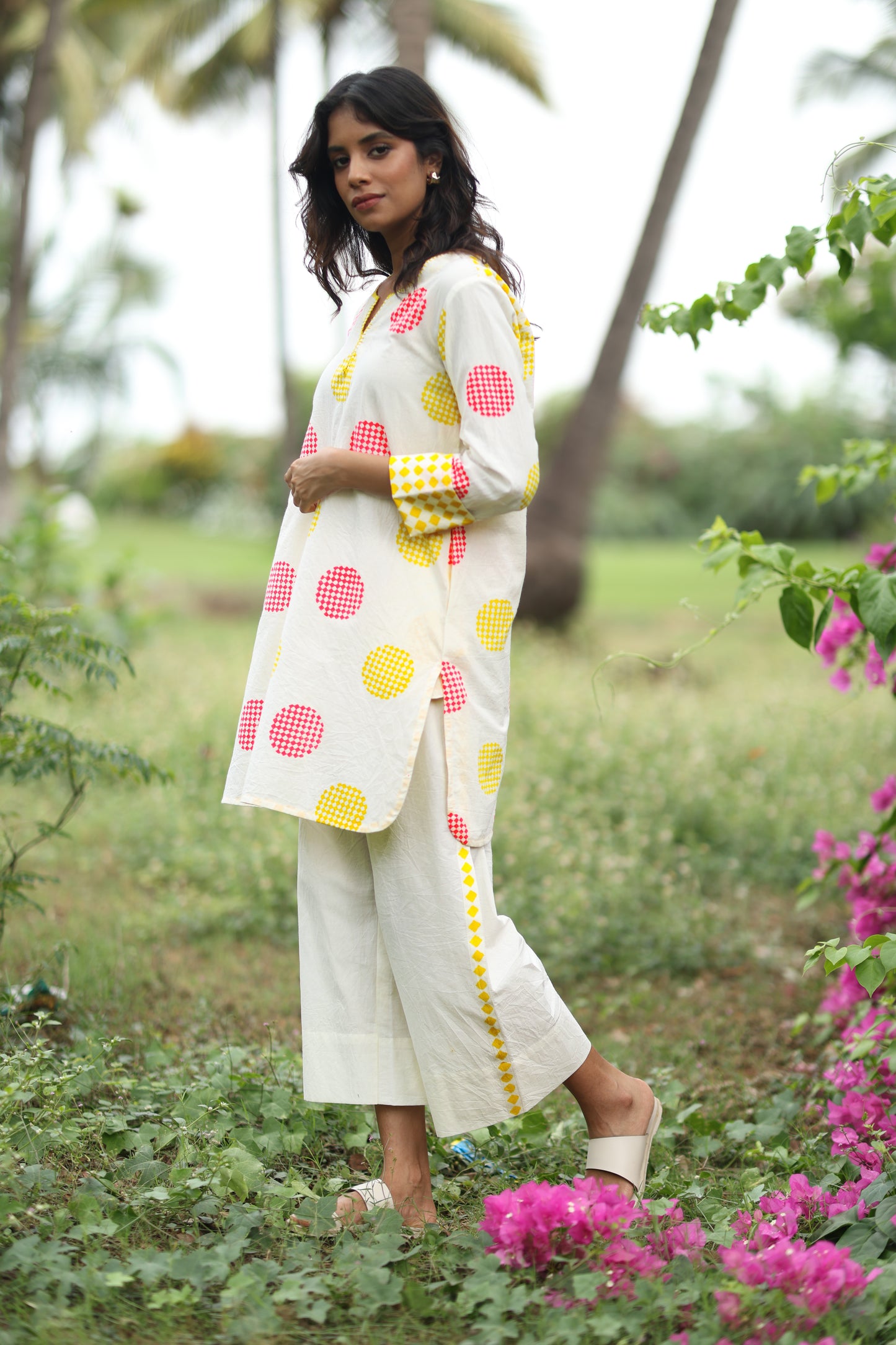 Sunset Orbit Co-ord Set | Ivory + Pink & Yellow
