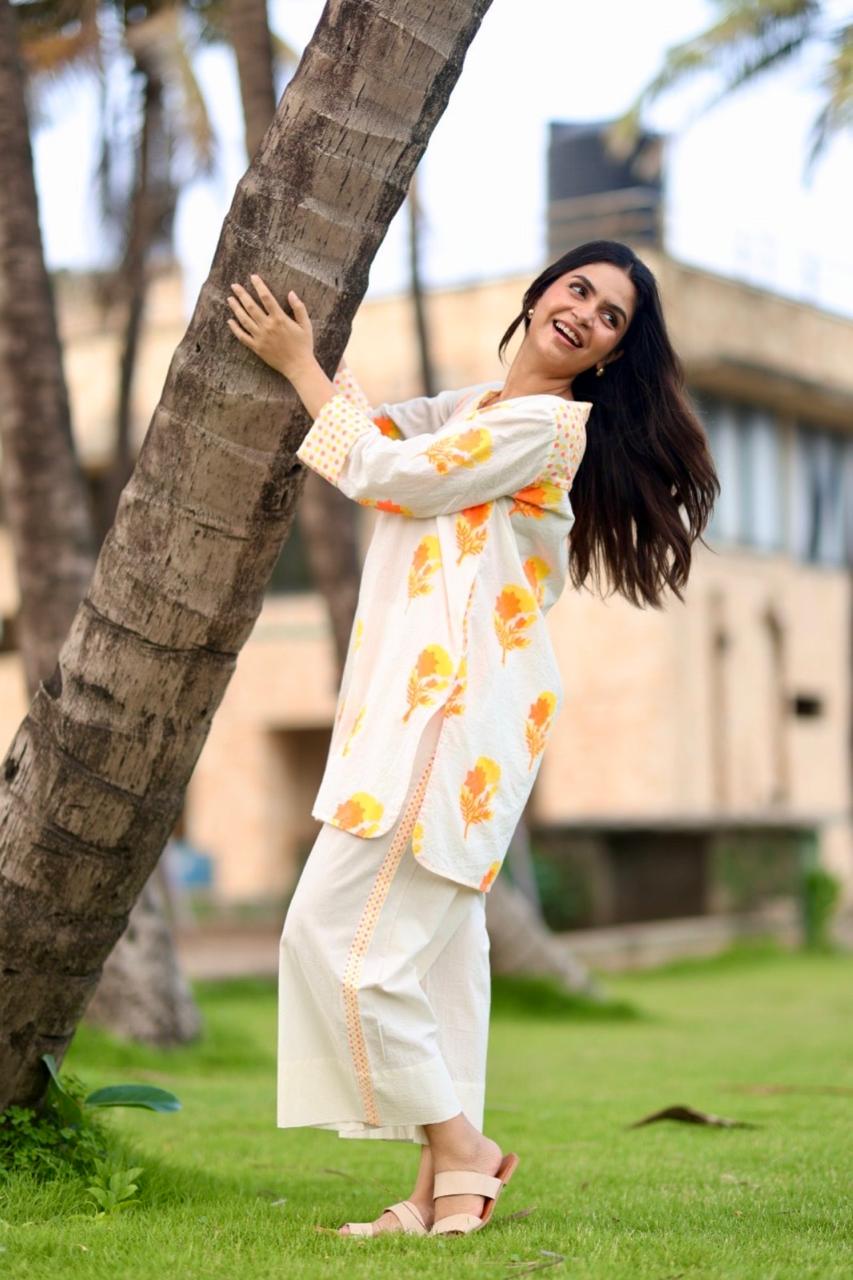 Citrus Bloom Co-ord Set - Ivory + Yellow & Orange