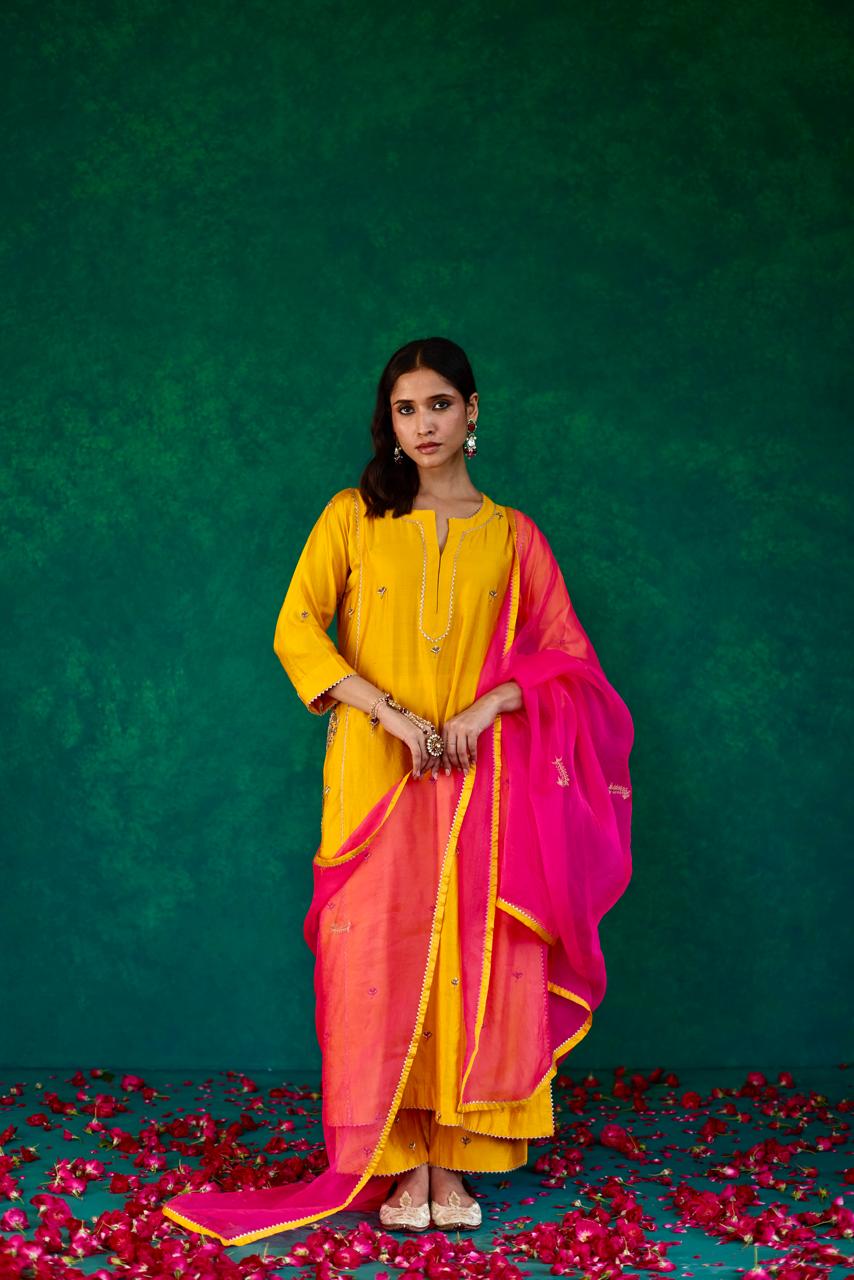Tranquil Charm: Light Blue + Leaf Green Silk Butta Set
