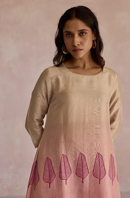 Dupion Leaf Set - Beige & Pink