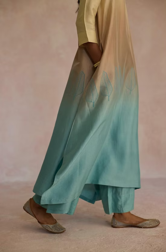 Dupion Leaf Set - Ombre Beige & Blue