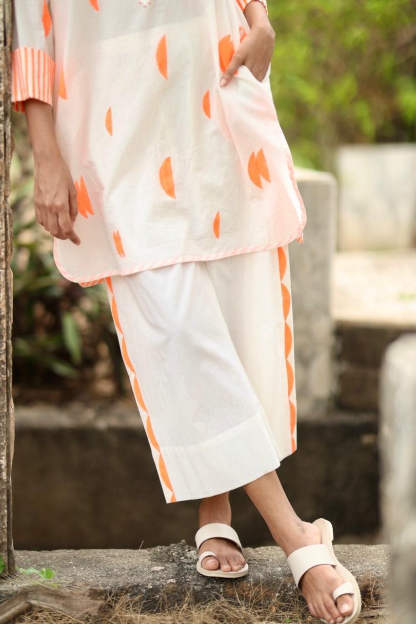 Orange Crescent Co-ord Set - Ivory + Orange
