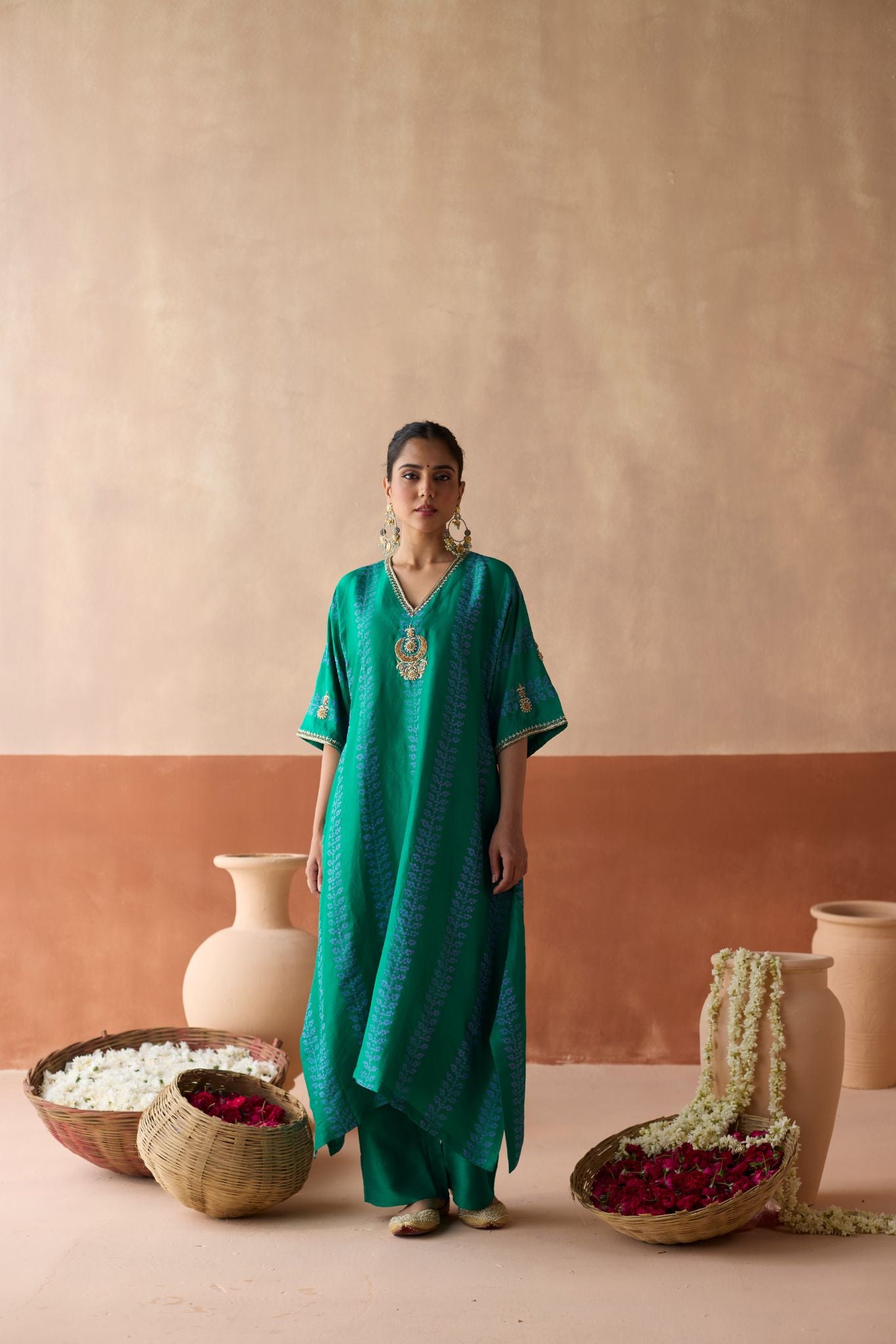 Stripe Chaand Kaftan - Turquoise