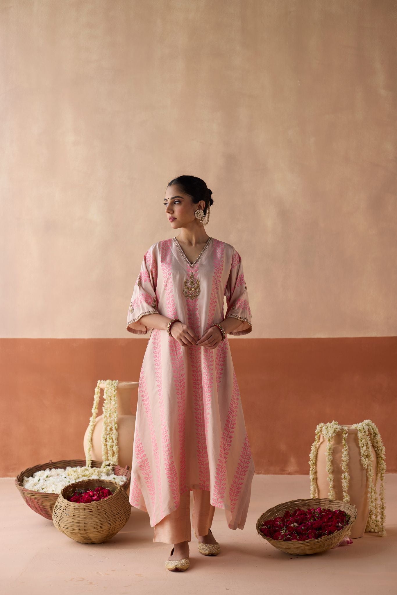 Stripe Chaand Kaftan - Blush Pink