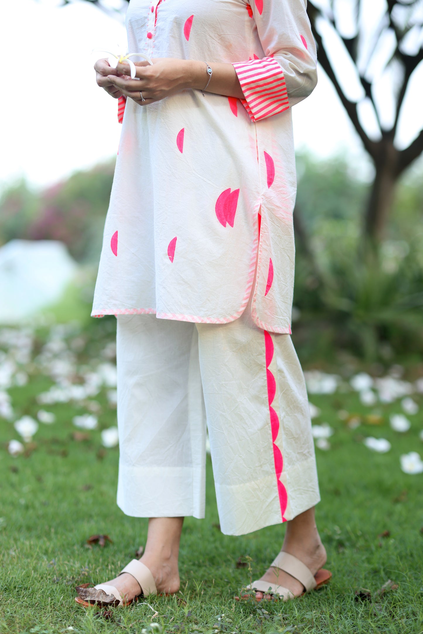 Pink Crescent Co-ord Set - Ivory + Pink