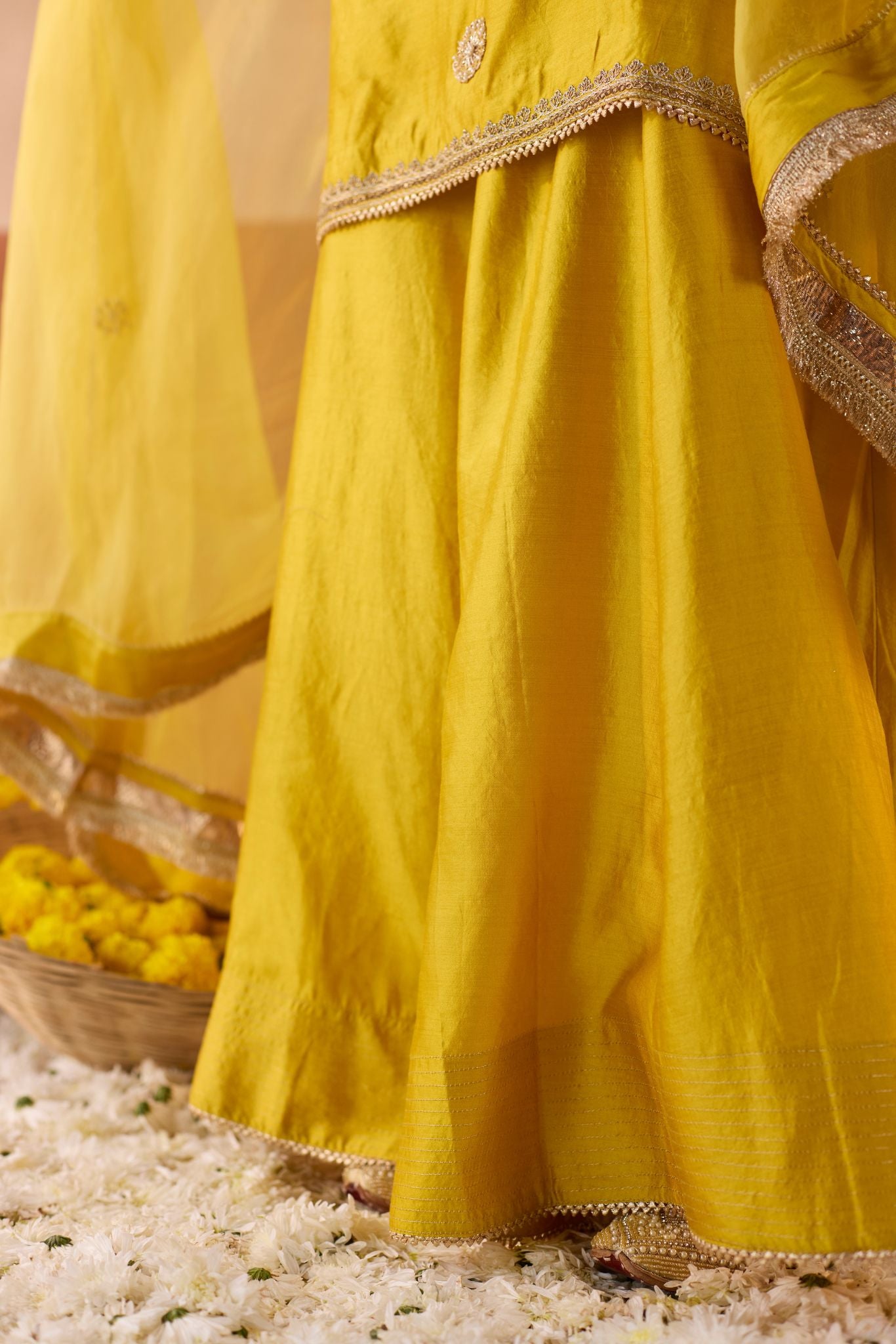 Vaidehi Tie Dye Banaras Silk Kurti - Haldi