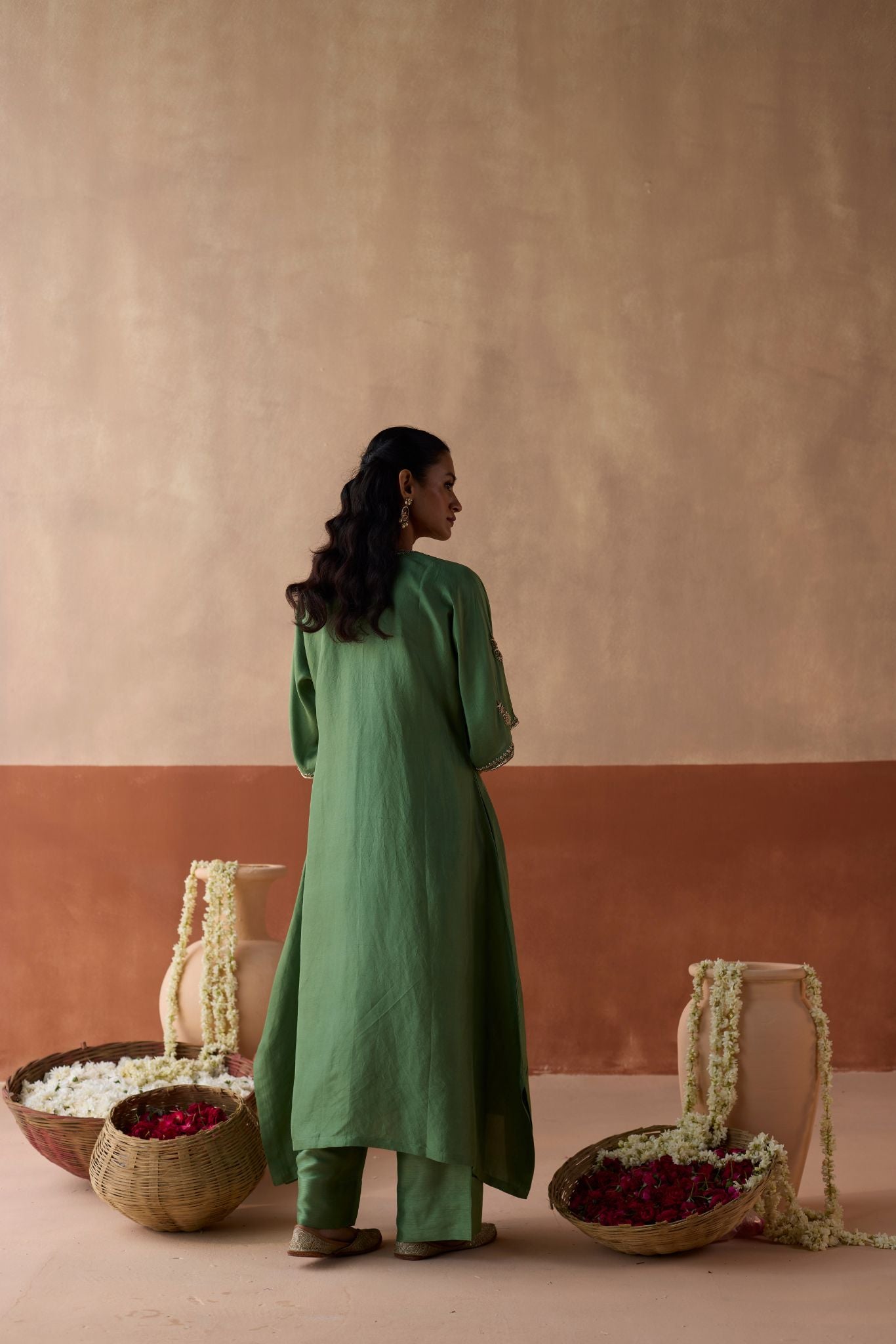 Plain Chaand Kaftan - Sage Green
