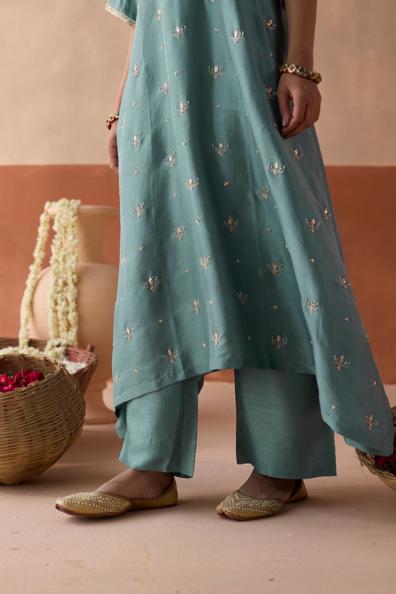 All Over Lotus Butti Kaftan - Powder Blue