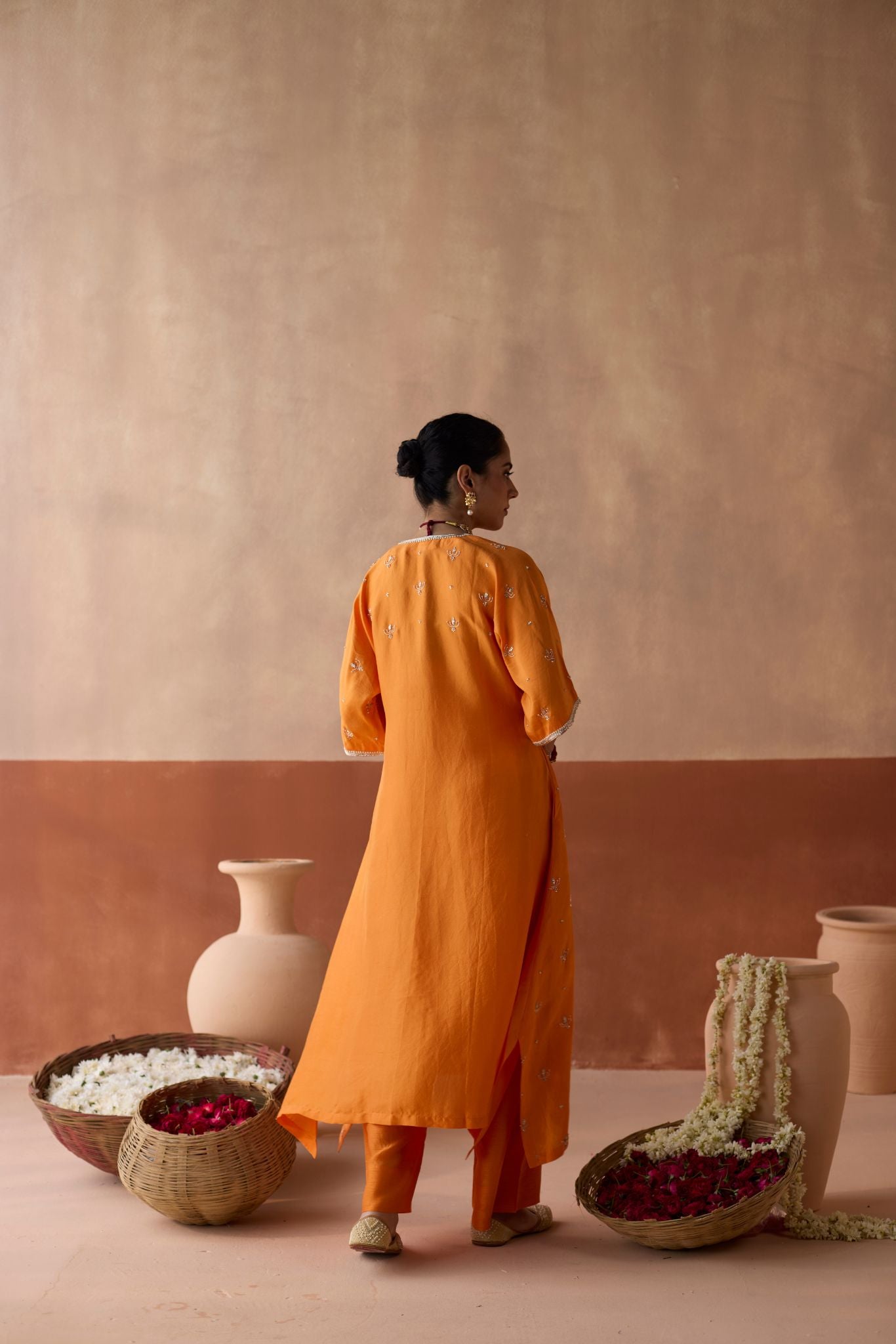 All Over Lotus Butti Kaftan - Marigold