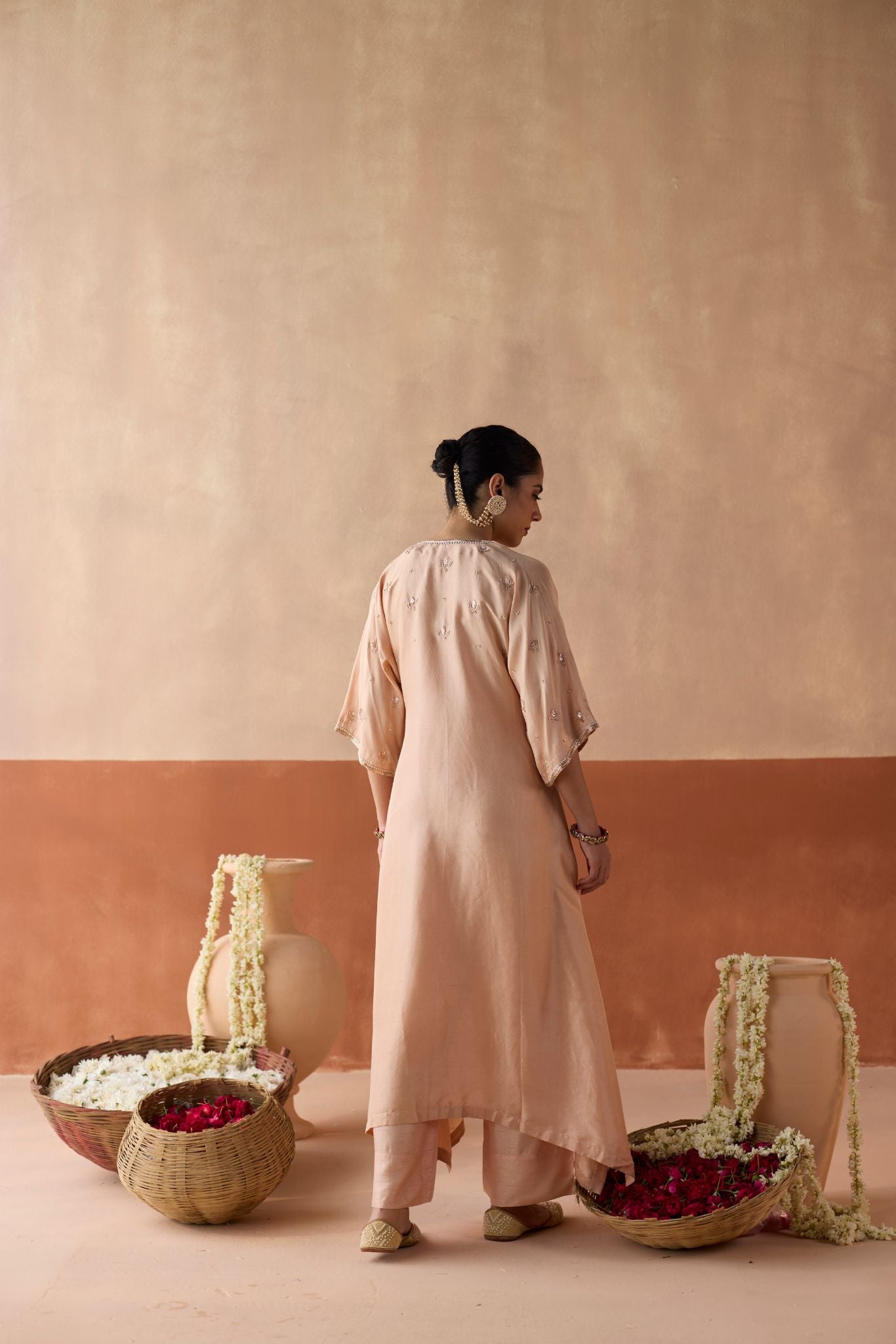 All Over Lotus Butti Kaftan - Blush Pink