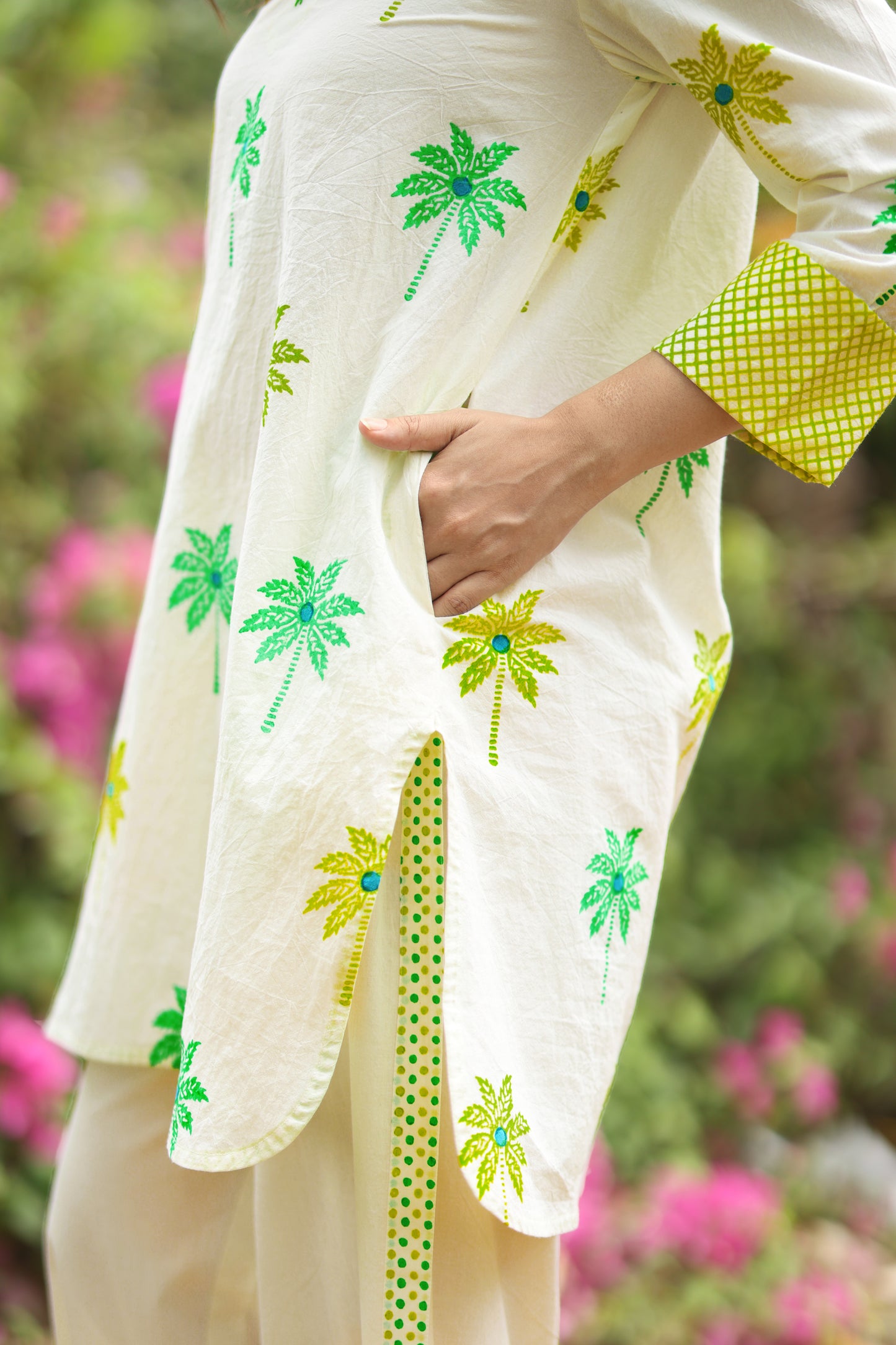 Verdant Palm Co-ord Set - Ivory + Yellow & Green