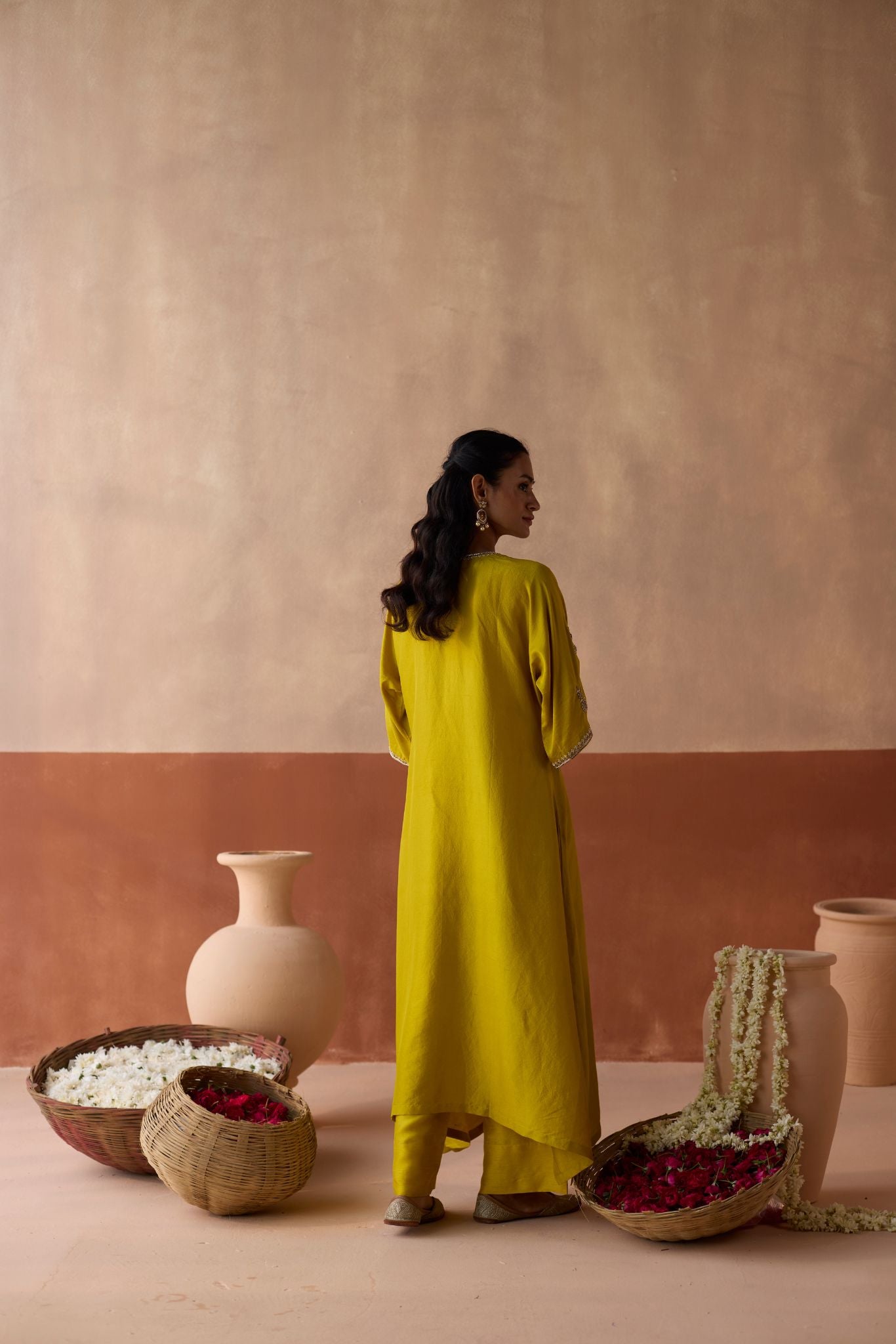 Plain Chaand Kaftan - Leaf Green