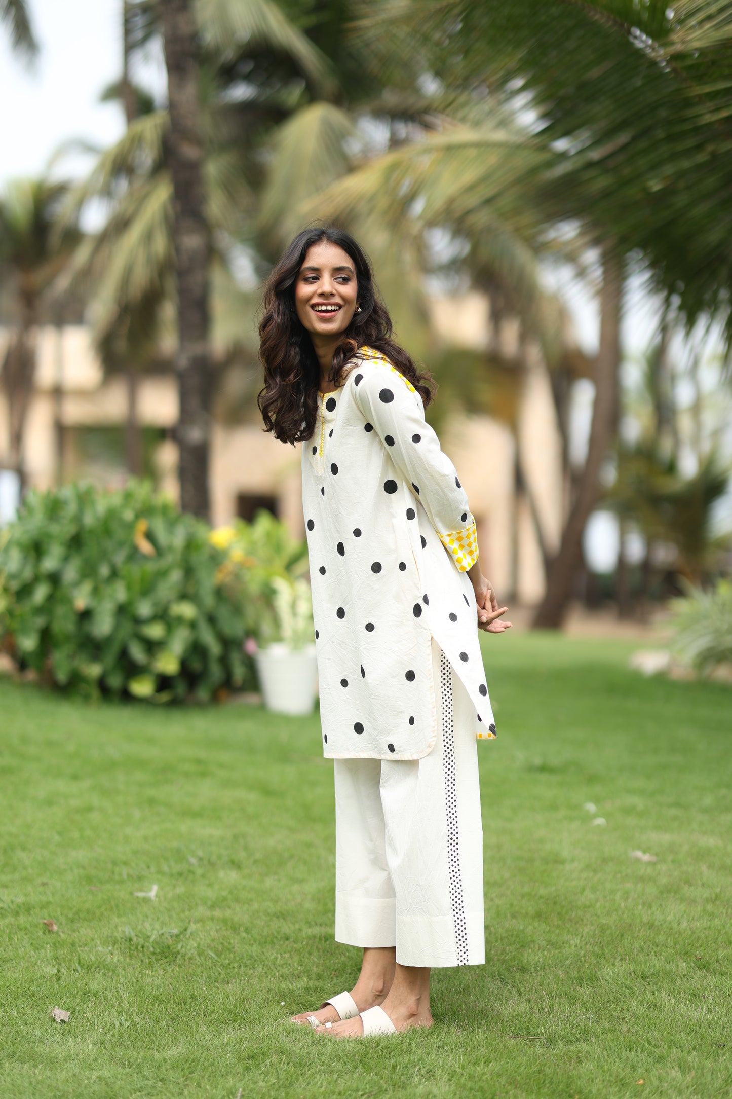 Black Polka Co-ord Set - Ivory + Black