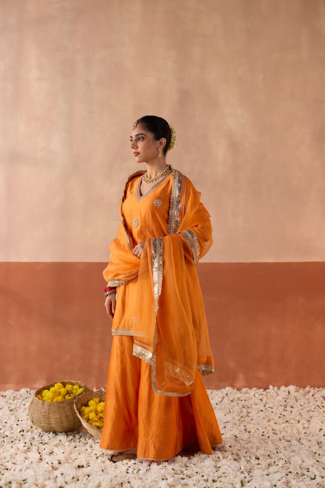 Vaidehi Tie Dye Banaras Silk Kurti - Marigold