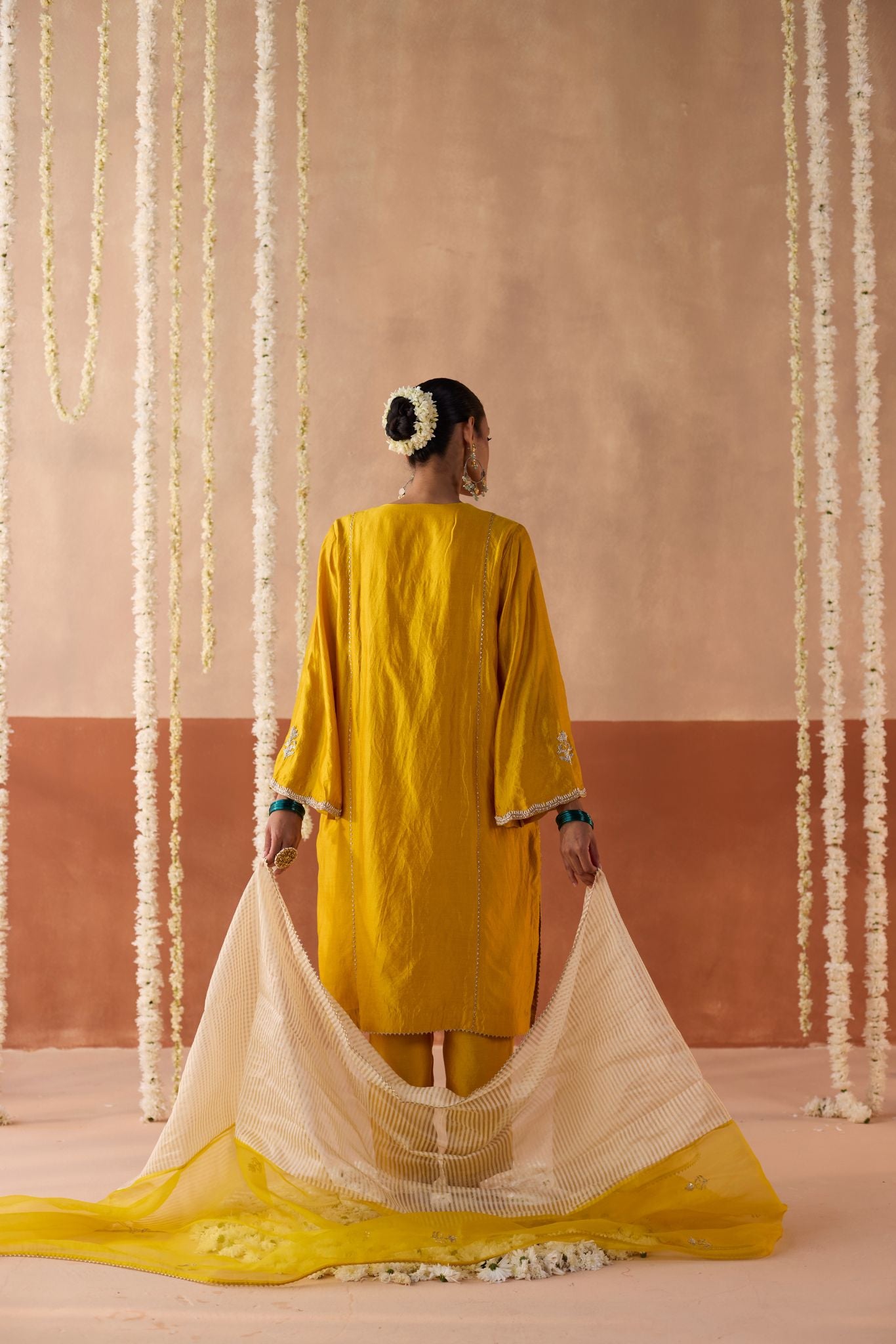 Phoolwari Banaras Silk Kurta - Haldi