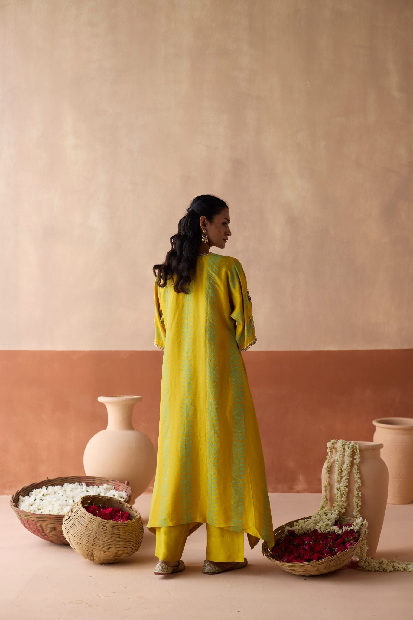 Stripe Chaand Kaftan - Haldi Yellow