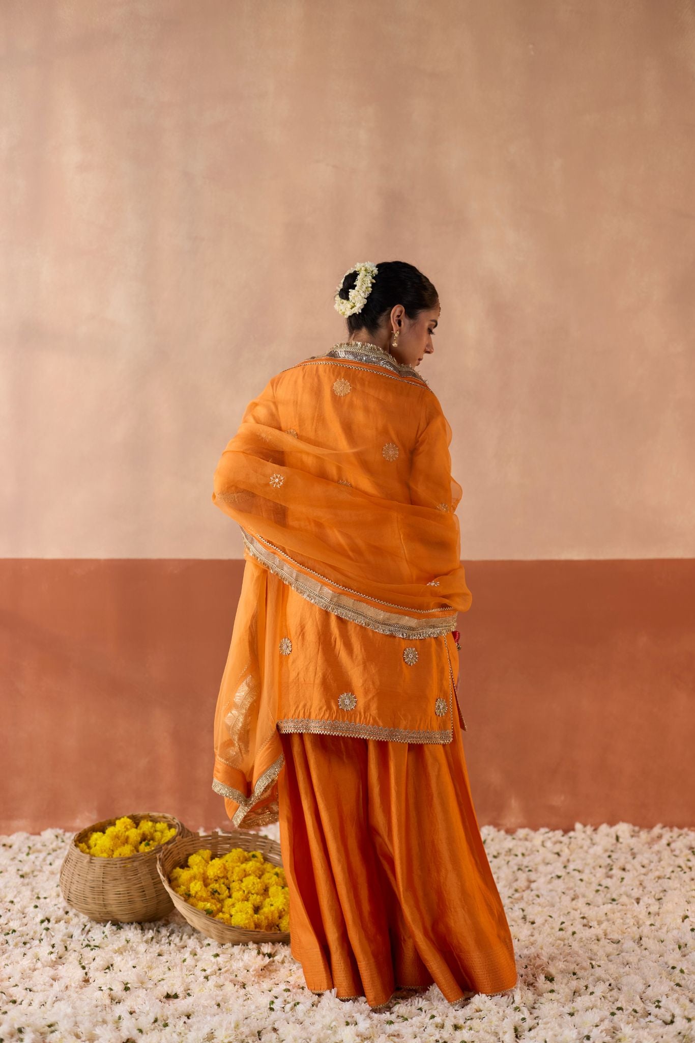 Vaidehi Tie Dye Banaras Silk Kurti - Marigold