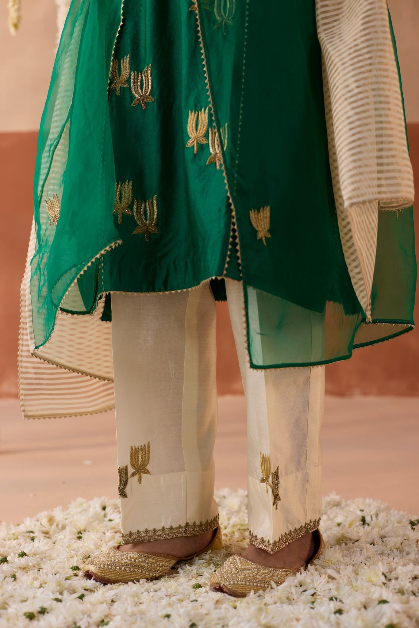 Kamal Banaras Silk Kurta - Green