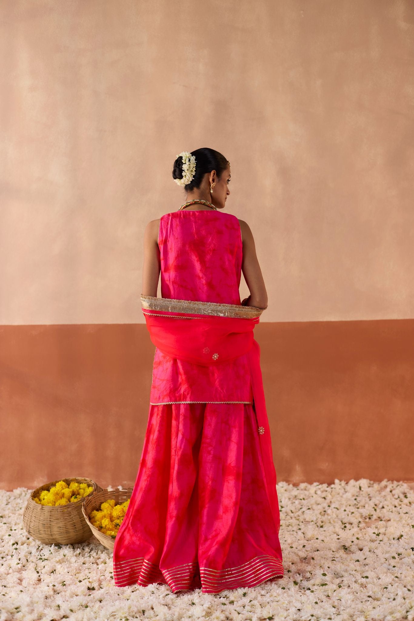 Vaidehi Tie Dye Banarasi Silk Kurti - Gulabi Laal Fusion