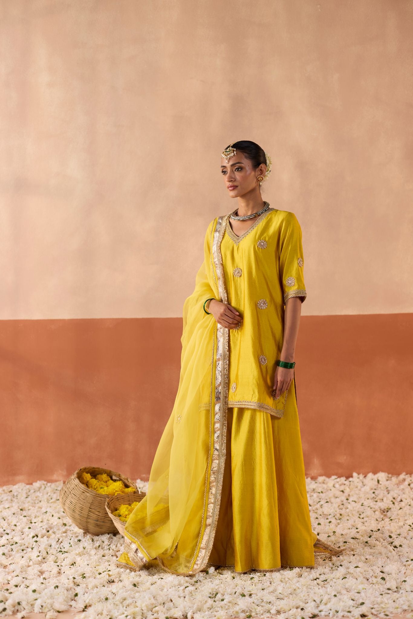 Vaidehi Tie Dye Banaras Silk Kurti - Haldi