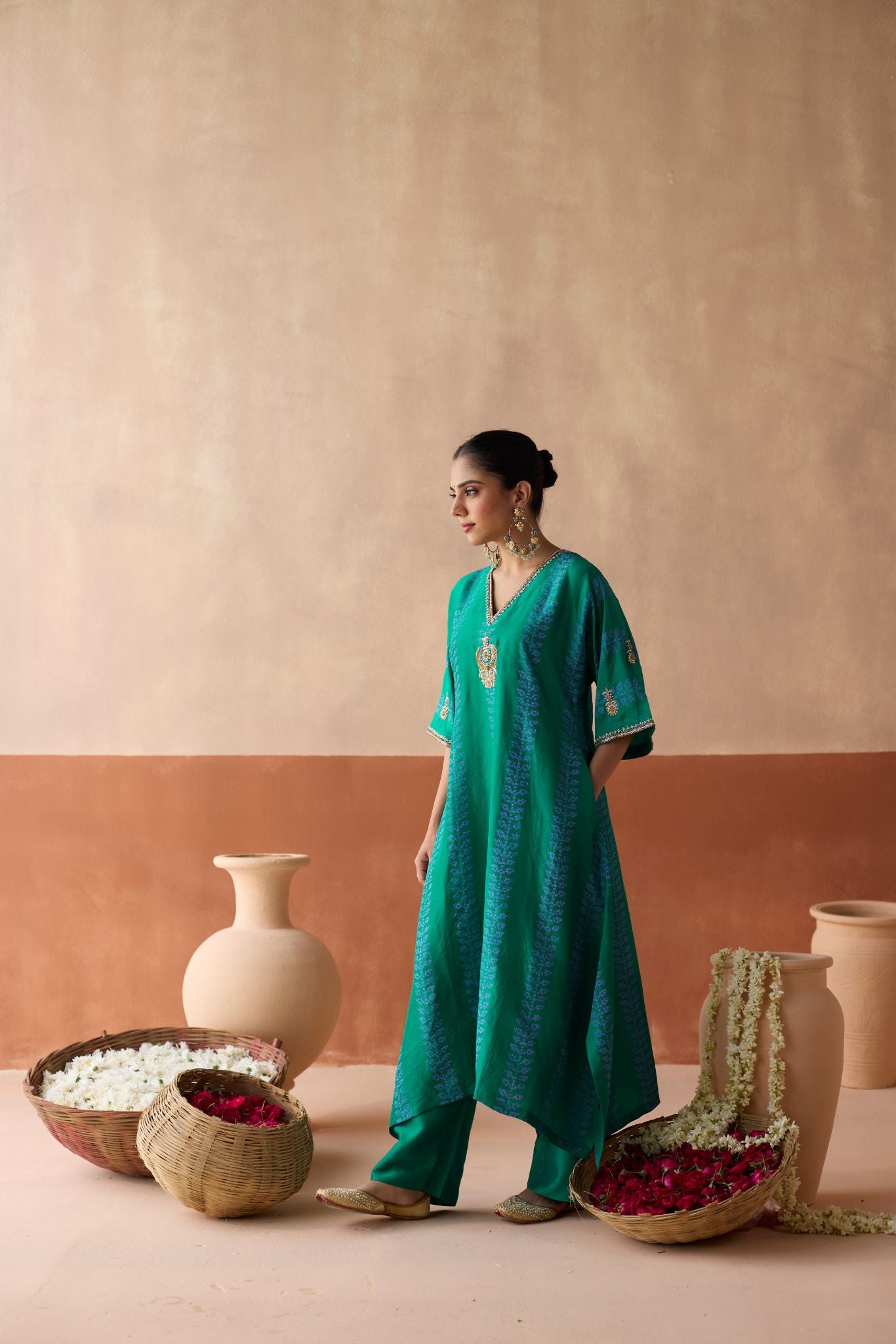 Stripe Chaand Kaftan - Turquoise