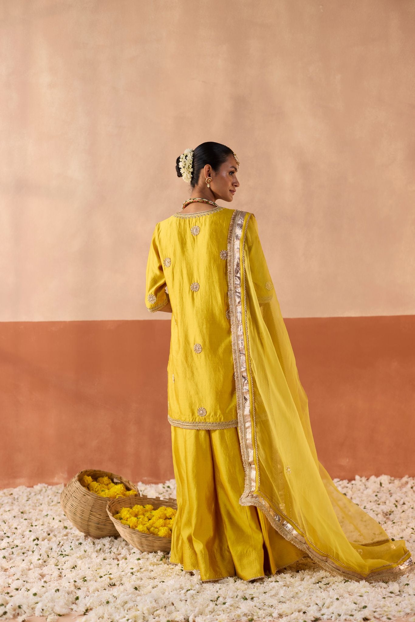 Vaidehi Tie Dye Banaras Silk Kurti - Haldi