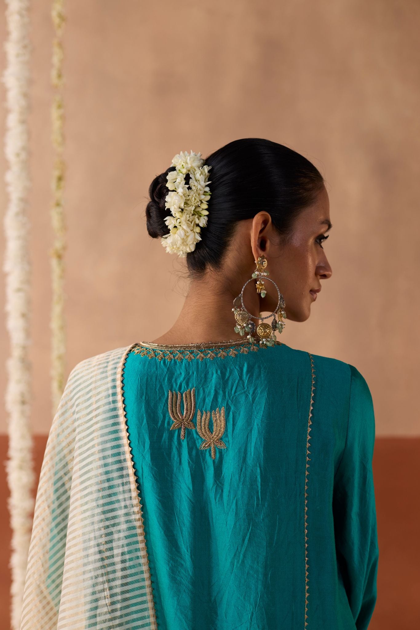 Kamal Banaras Silk Kurta - Turquoise