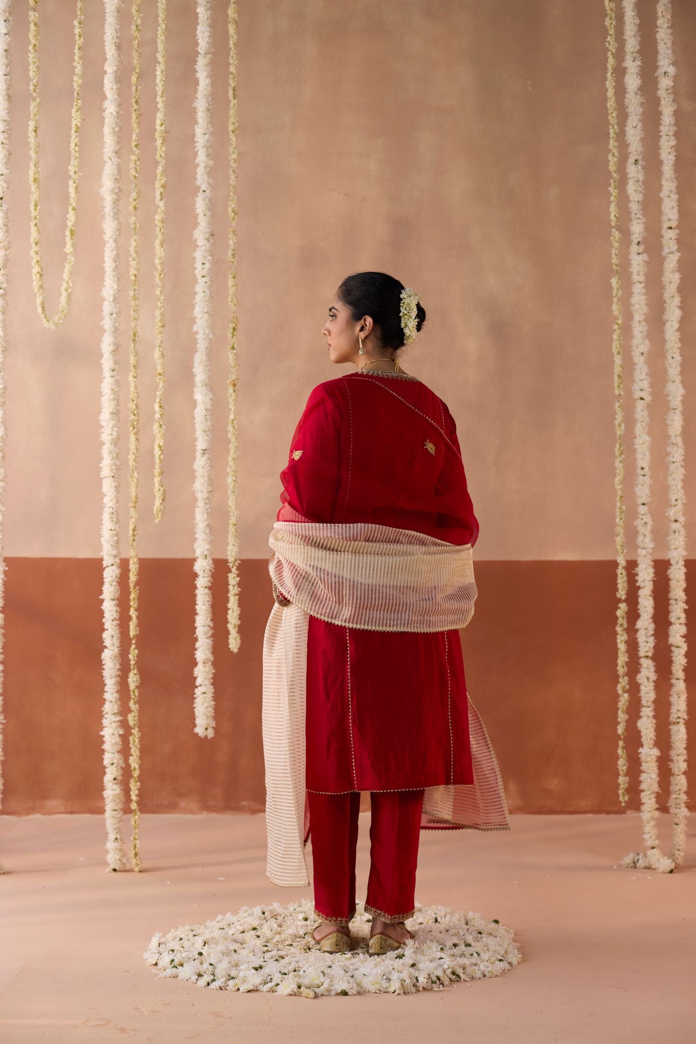 Kamal Banaras Silk Kurta - Ruby Red