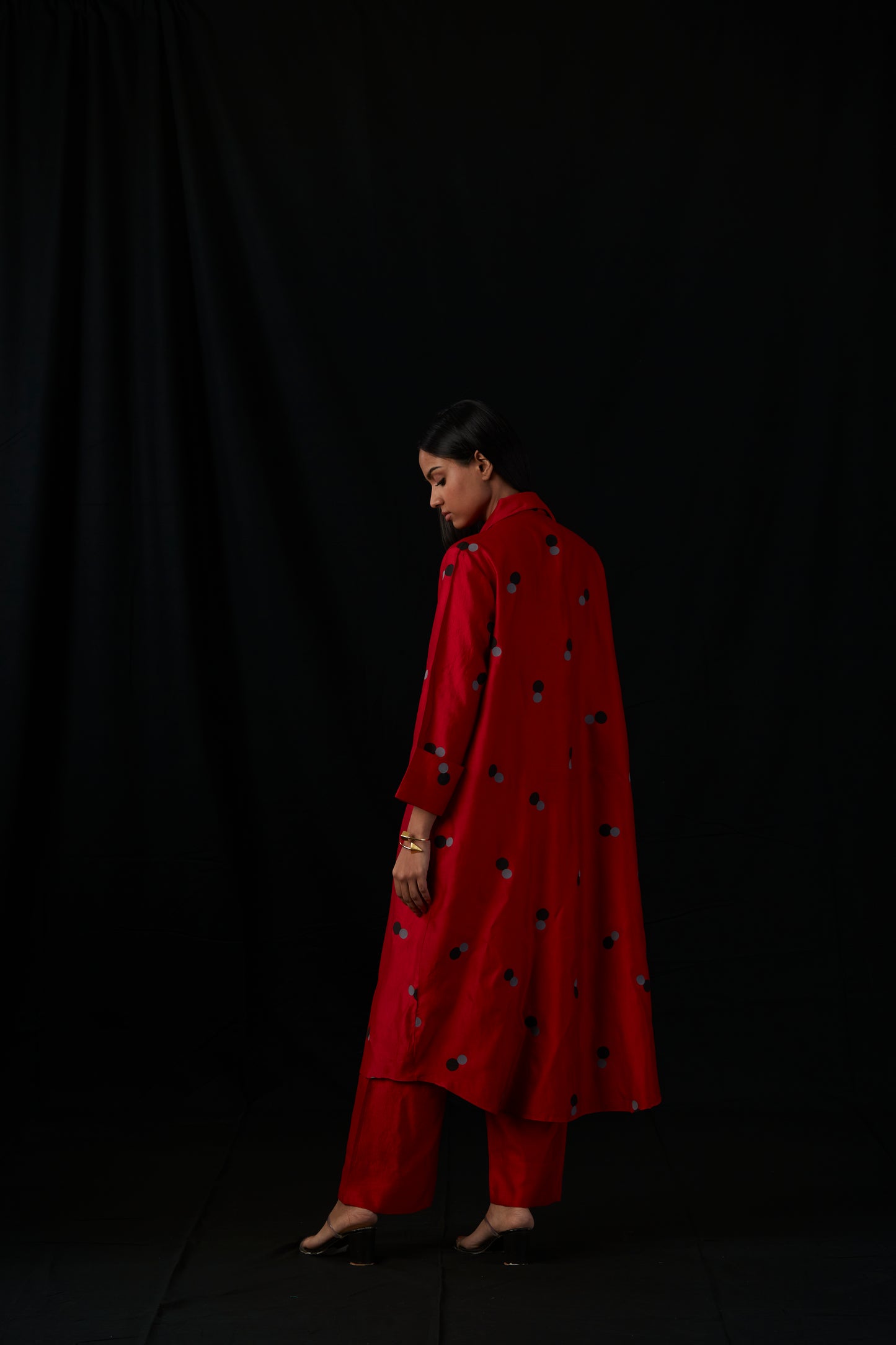 Crimson Dot Gala | Block Print Silk Kurta Set