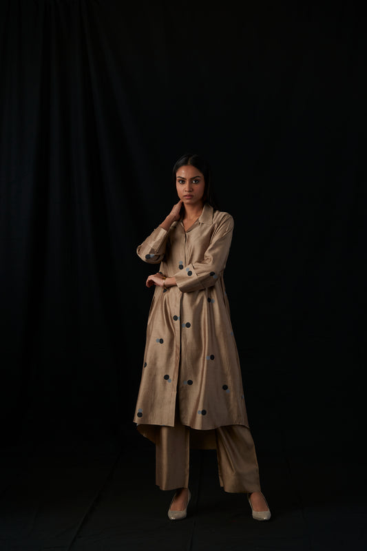 Bronze Eclipse | Block Print Silk Kurta Set